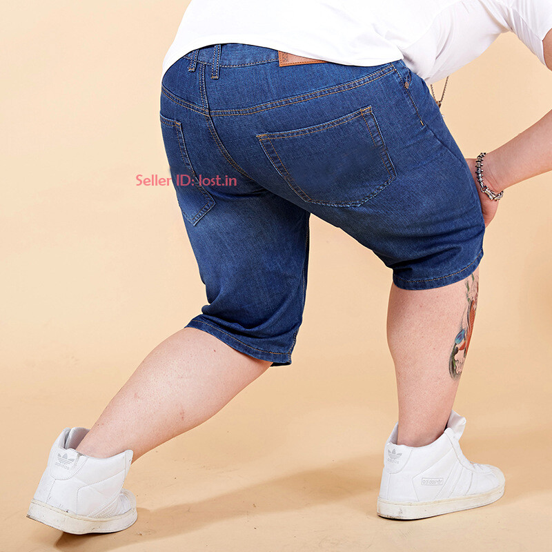 Men Denim Shorts Half Pant Casual Loose Jeans Stretch Cargo Denim Pants Big Size