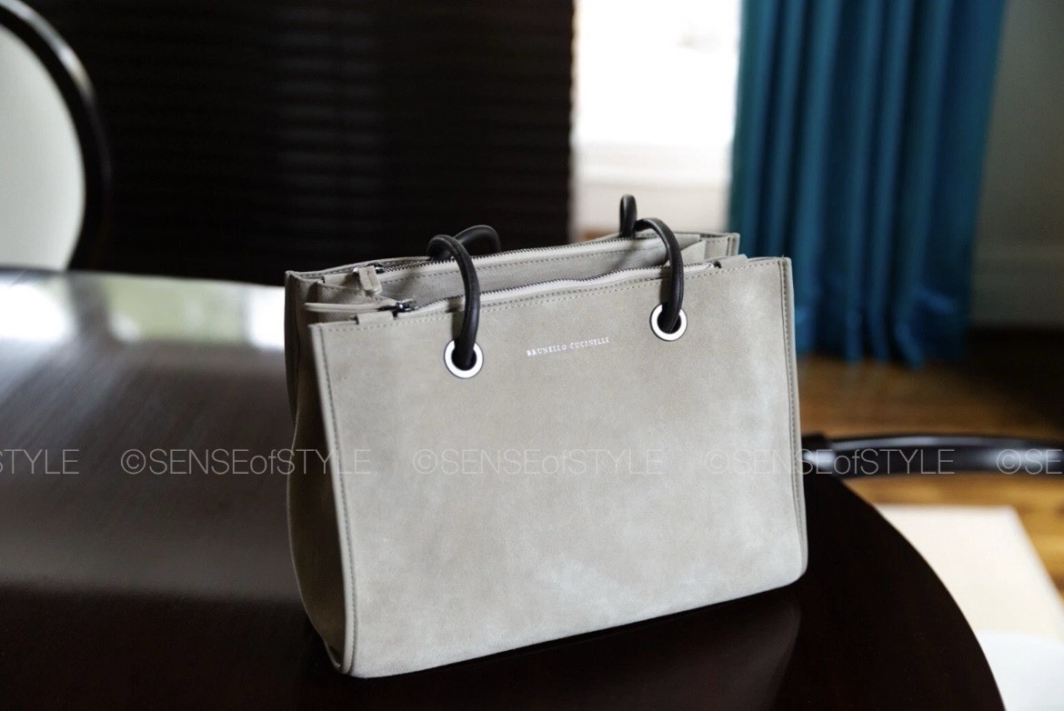 Brunello Cucinelli Earth Suede Handbag Leather Handles Tote Shoulder Bag