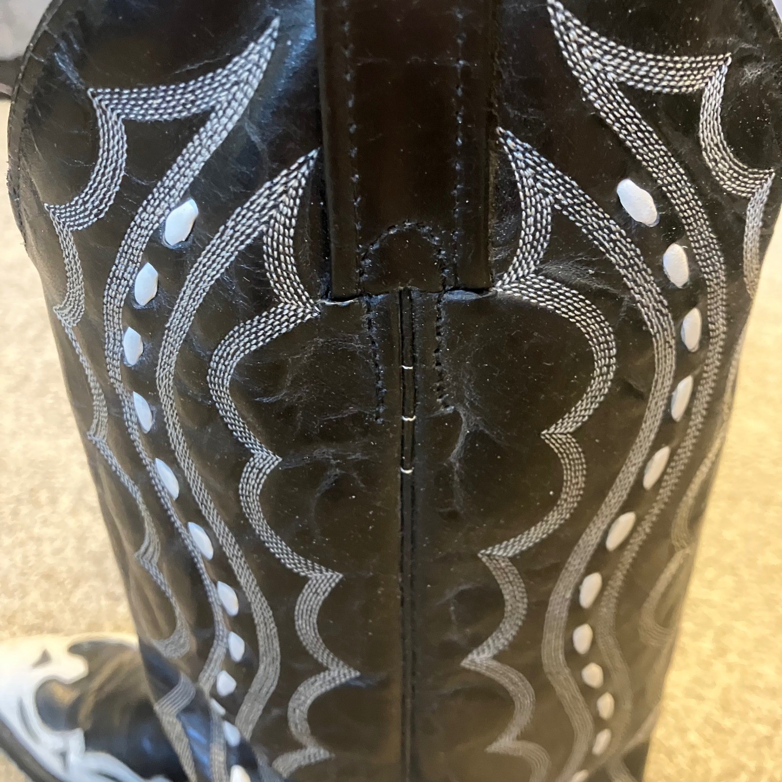 J. Chisholm Mens 7 D Black White Leather Cowboy Boots J6027 Handcrafted USA