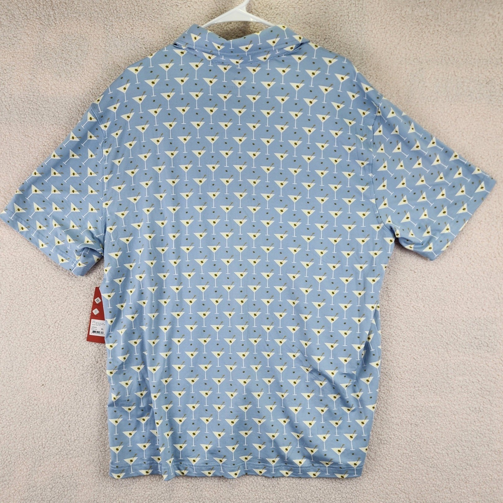 Hallstatt Mens XL Martini Print Short Sleeve Button Up Shirt Blue Golfcore