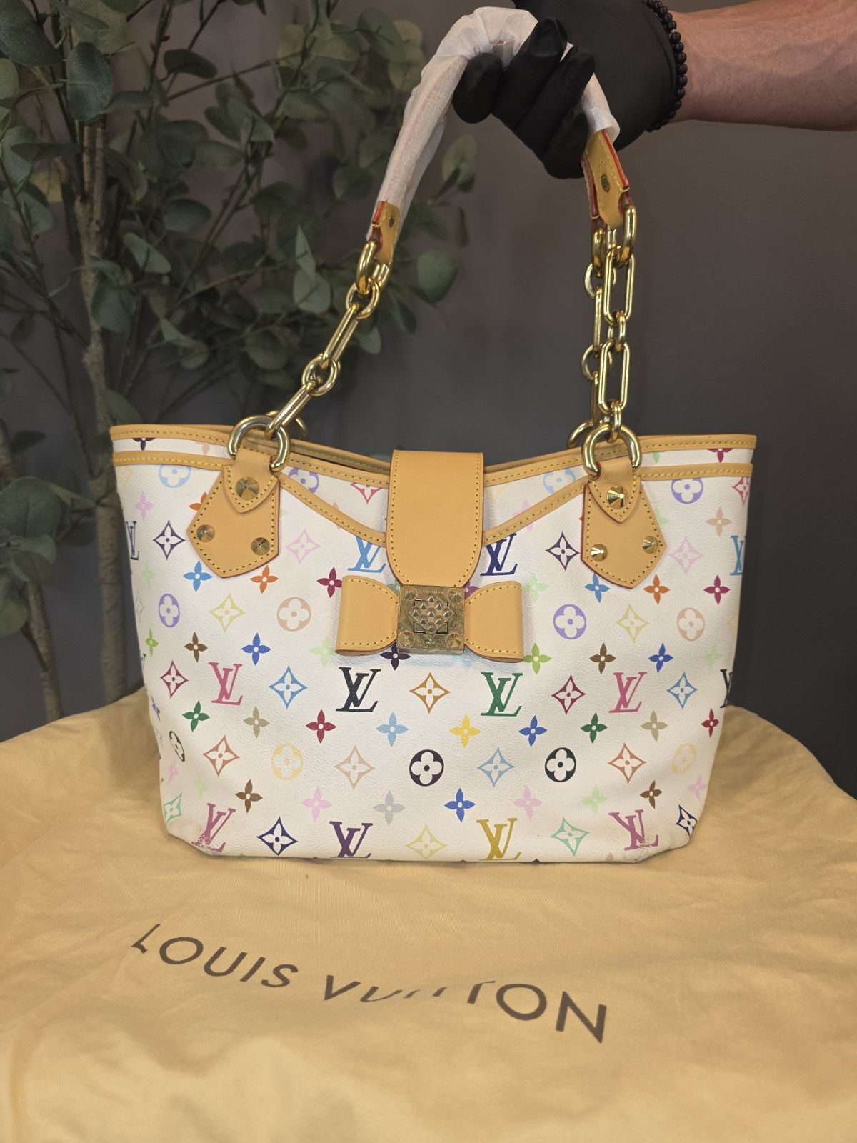Louis Vuitton Annie Tote GM White Canvas Leather Murakami Multicolor Monogram
