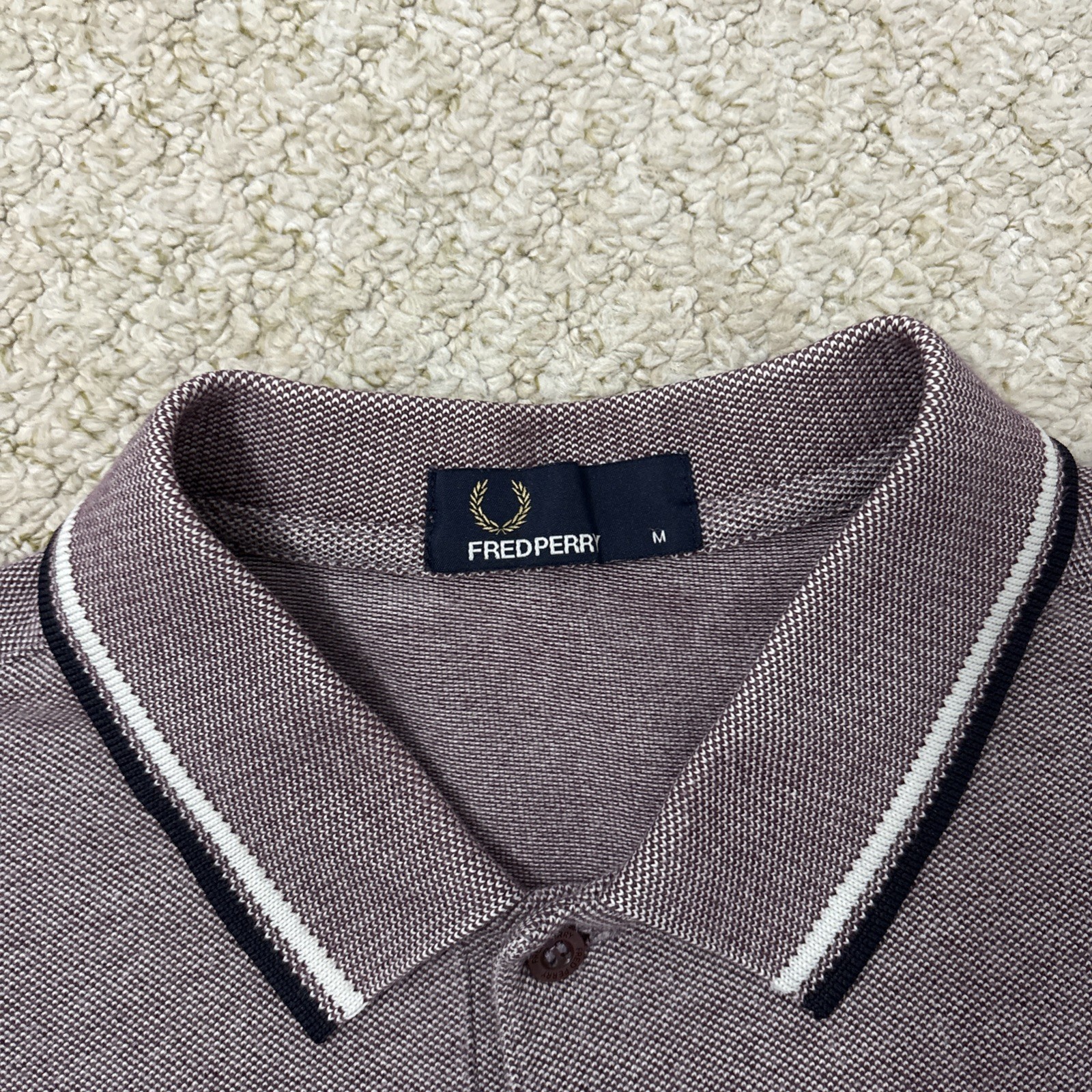 Fred Perry M3600 Mens Medium Twin Tipped Polo Shirt Burgundy Navy Short Sleeve