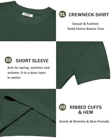 Coofandy T Shirt Crew Neck Textured Short Sleeve Solid Mens Knit TShirts