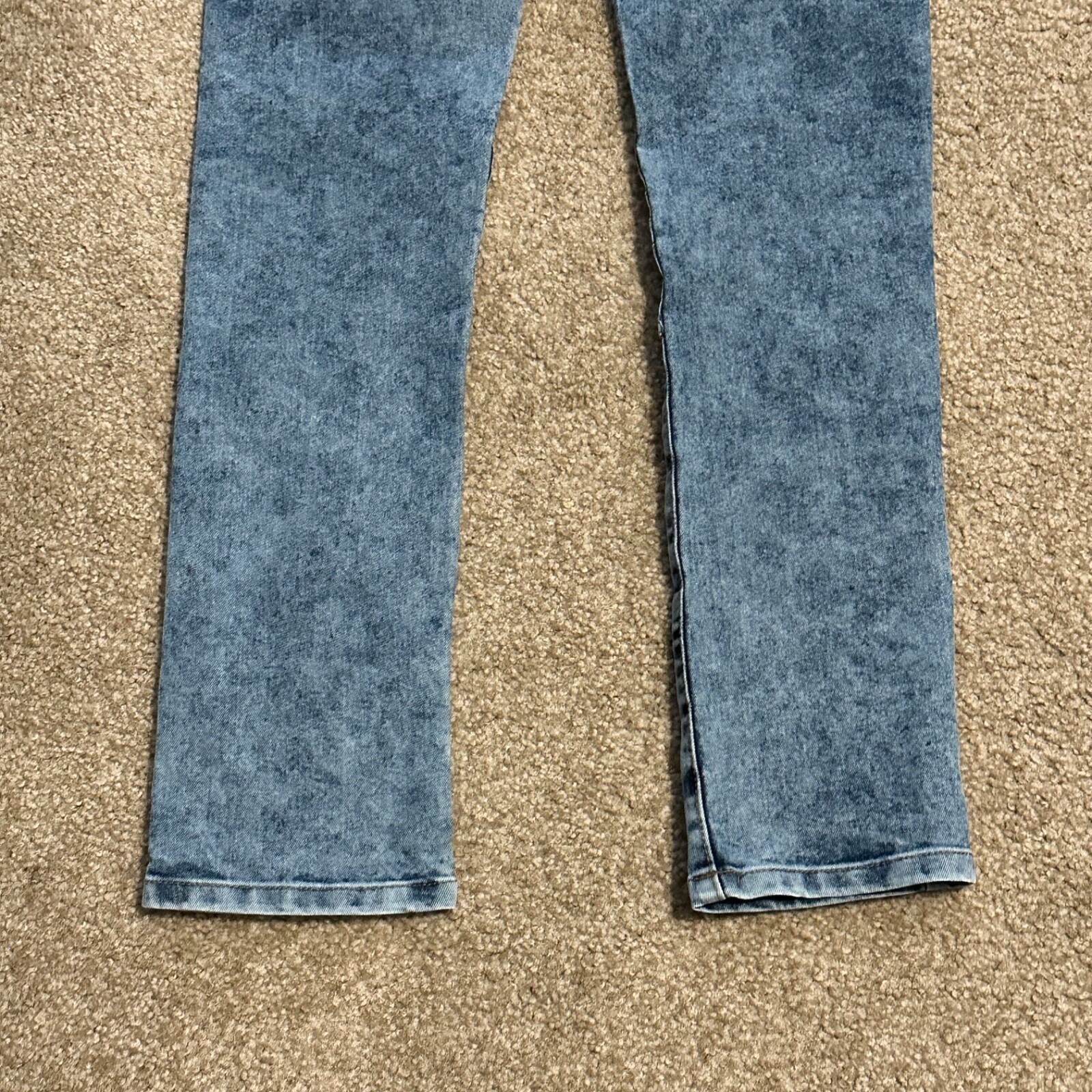 Mens Biker Jeans 30X30 Acid Wash Blue Moto Denim Ribbed Knee Zipper Slim Fit