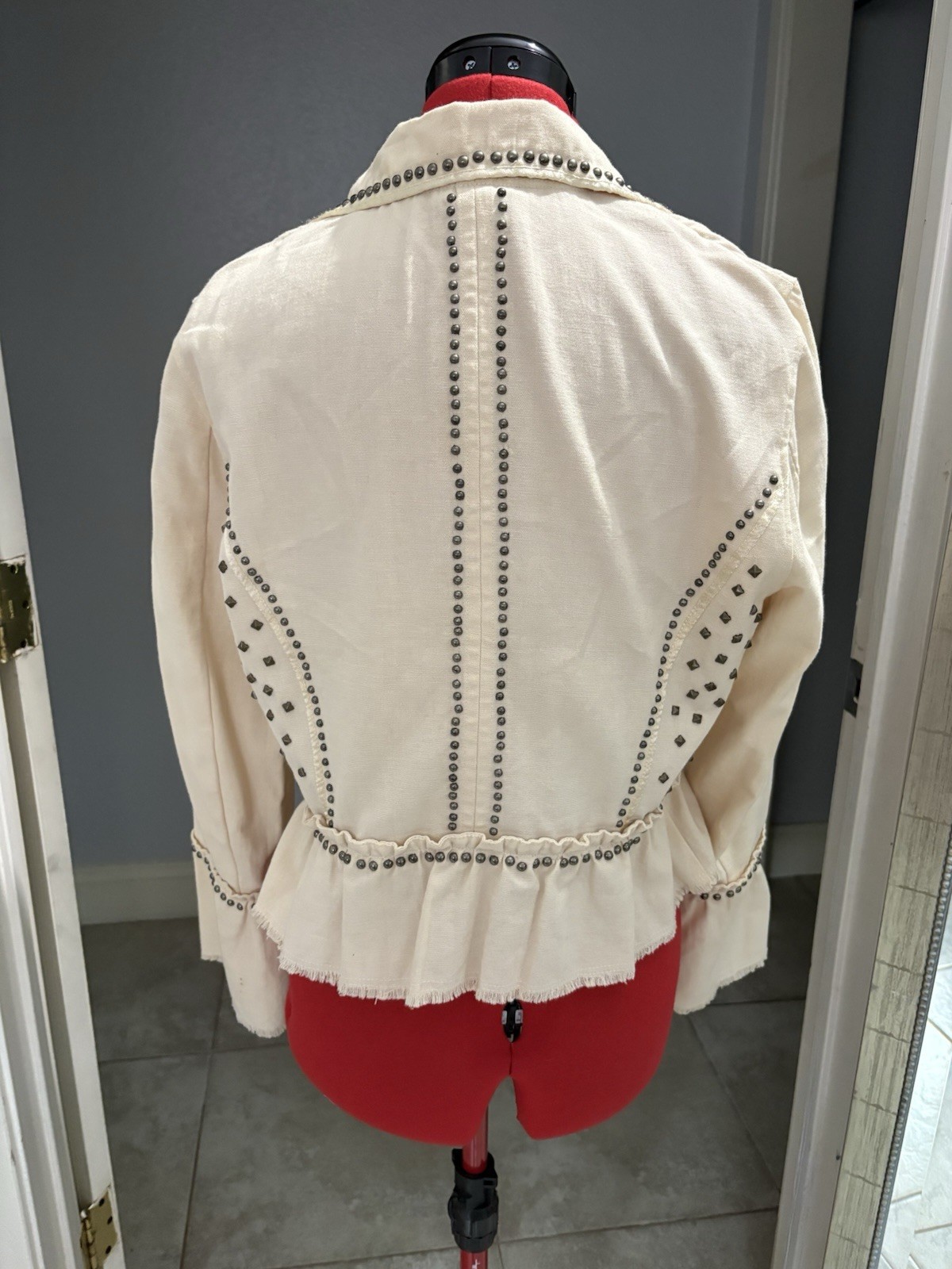 Double D Ranch Archival Studded PeplumCotton Jacket Ivory Cream Western Small