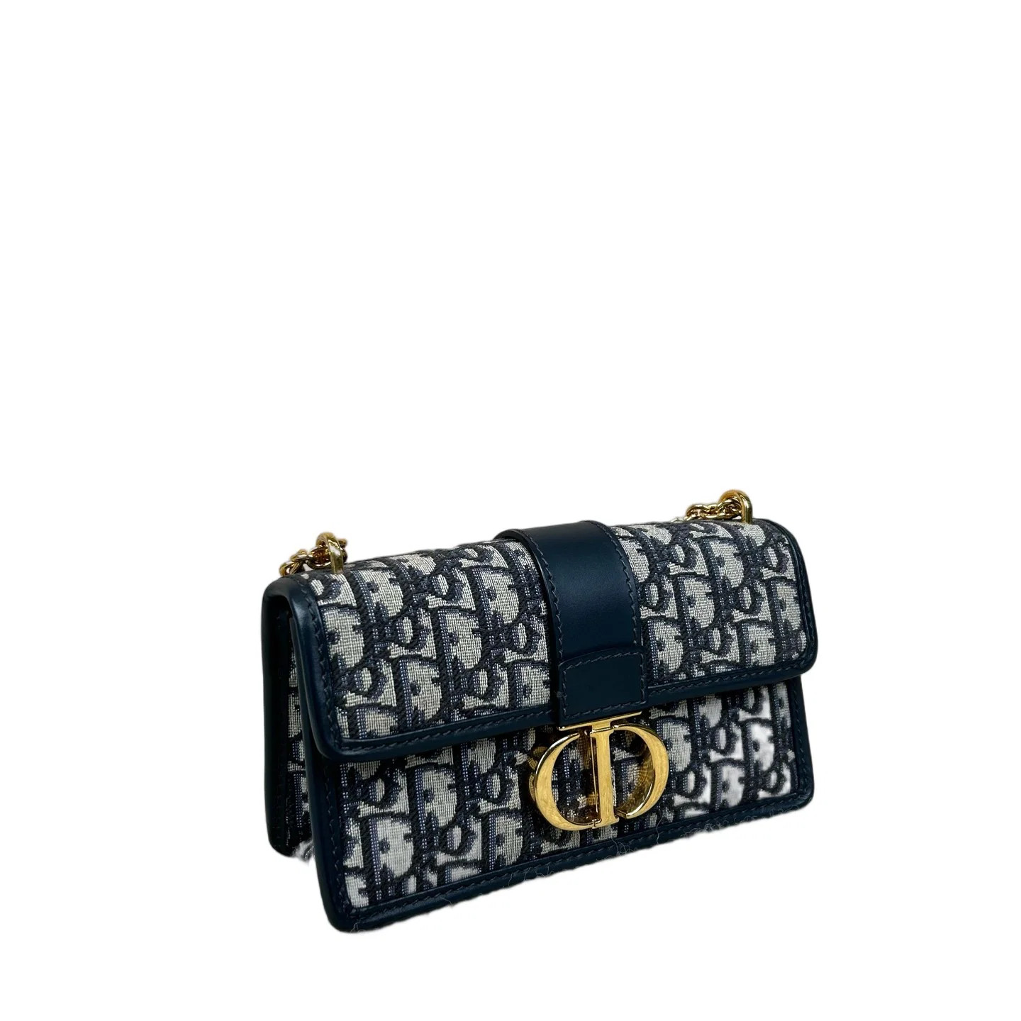Dior 30 Montaigne Chain Flap Bag Small Black Beige Navy Oblique (dh072426c2r)