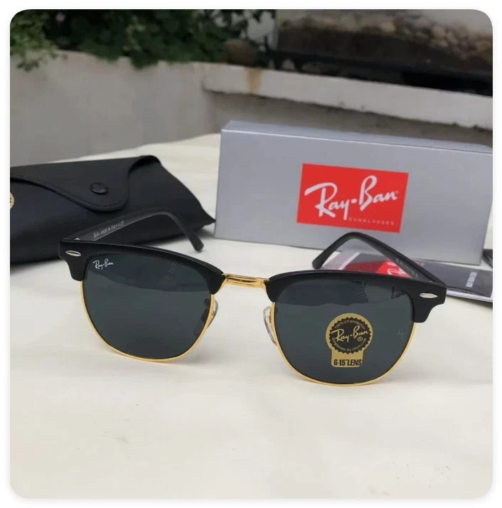 Ray-Ban RB3016 Black Clubmaster Sunglasses Gray Glass Lens 51-21mm Men Women