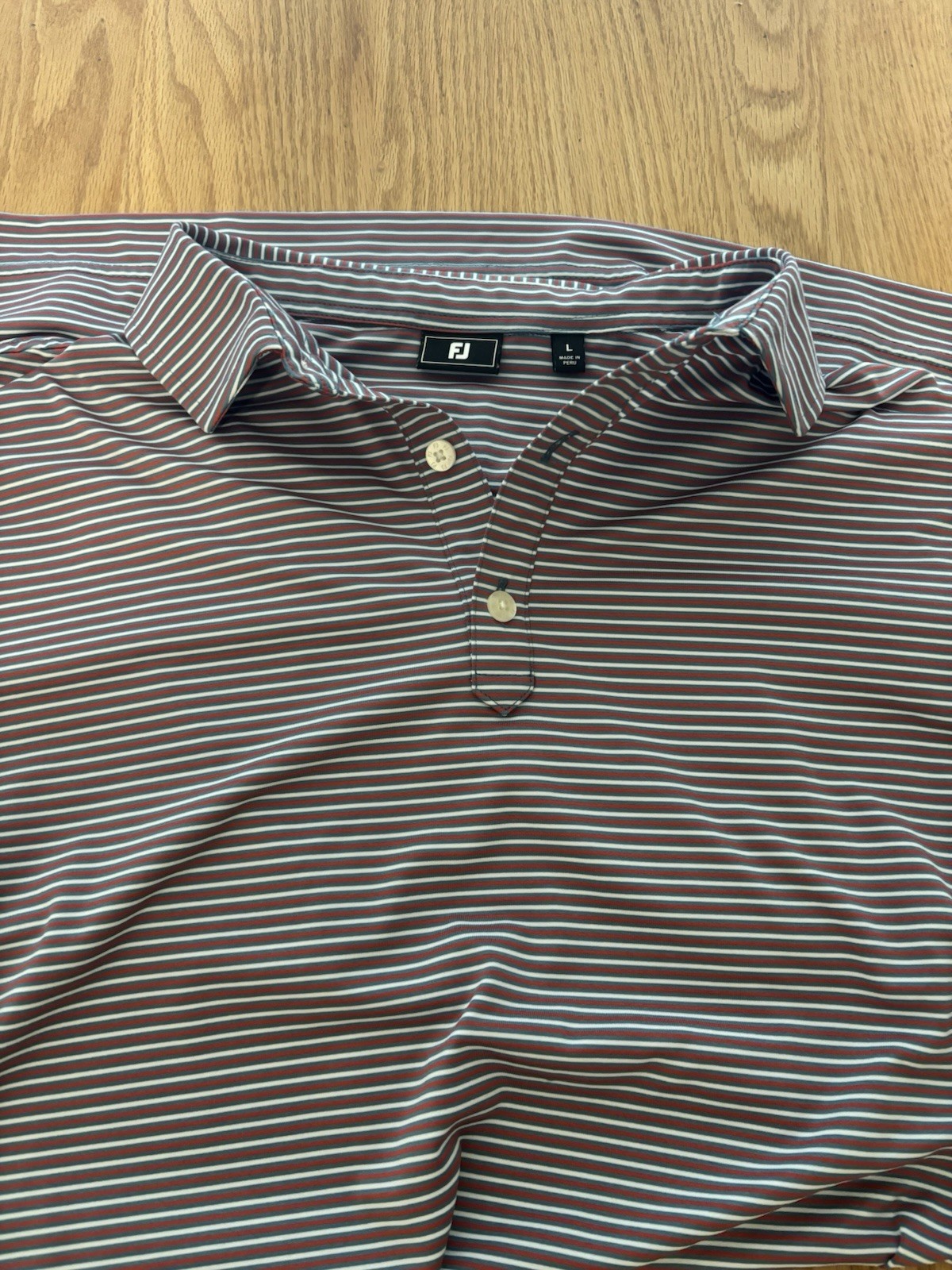 Men’s Footjoy Golf Shirt Size L Large, Red White and Blue Striped Good Condition