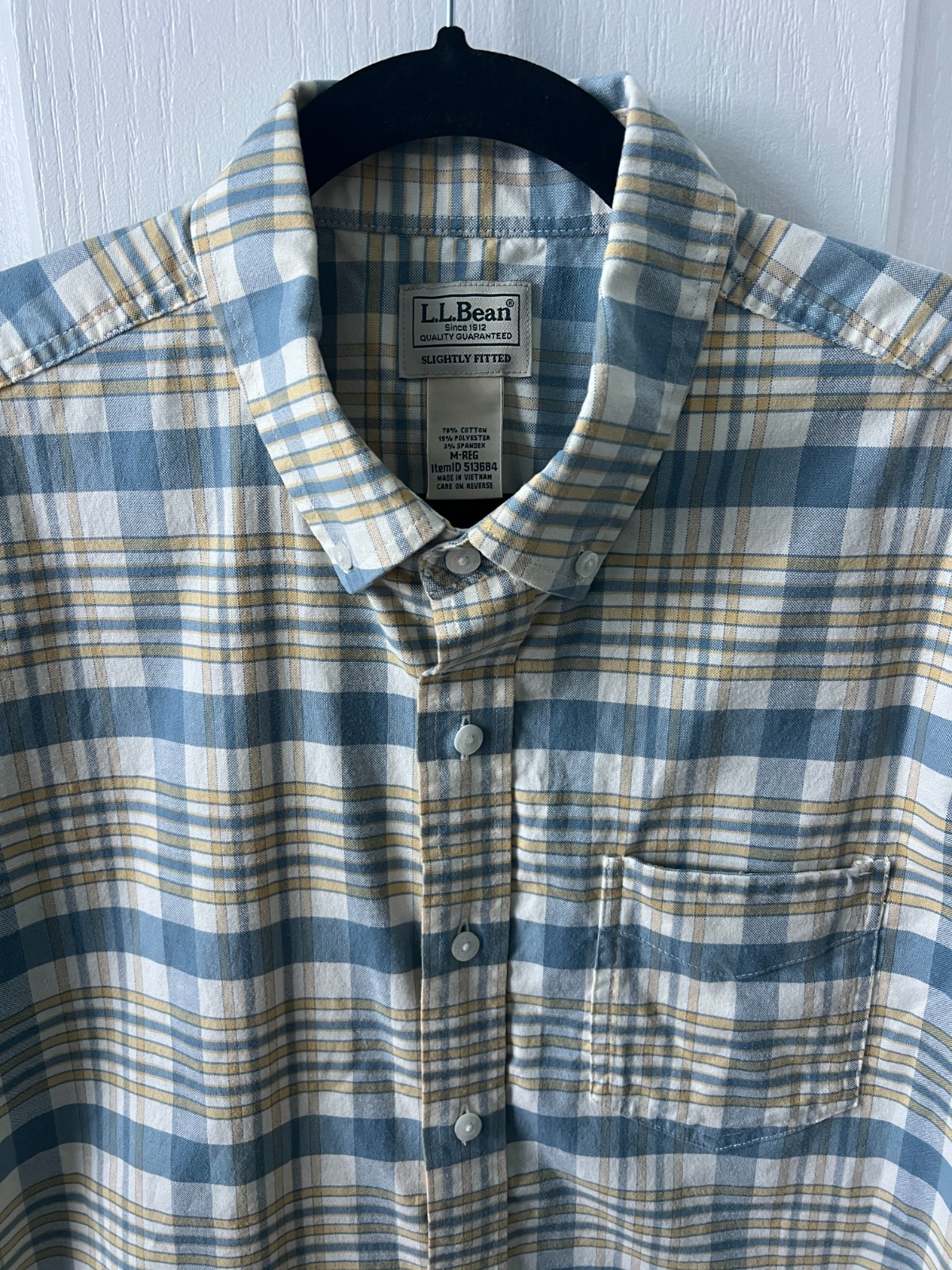 LL Bean Comfort Stretch Oxford Slightly Fitted Plaid Short Sleeve Size M