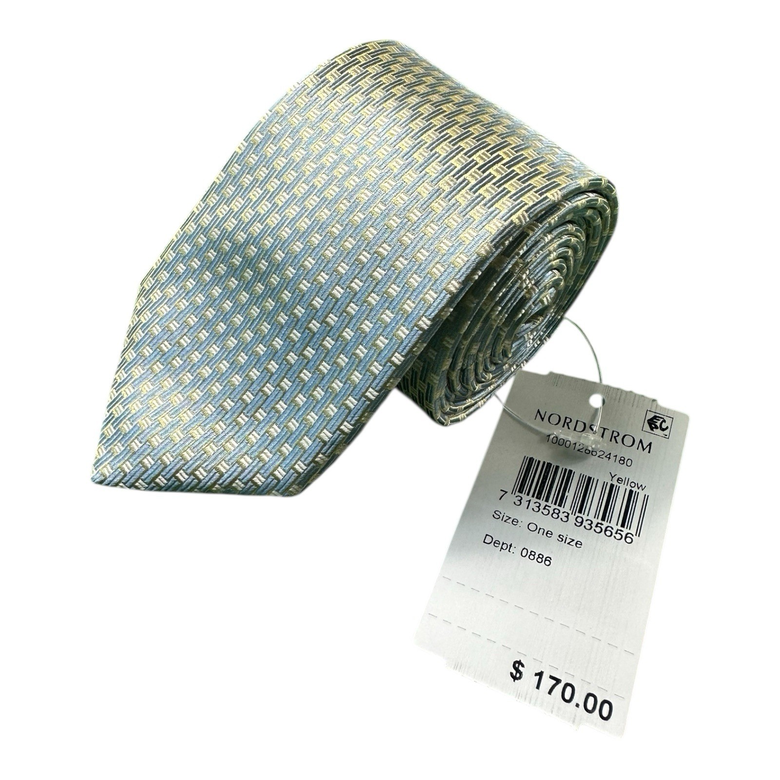ETON Current Blue Gold Geometric AOP Pure Silk Tie 3.25 Inch Width NWT