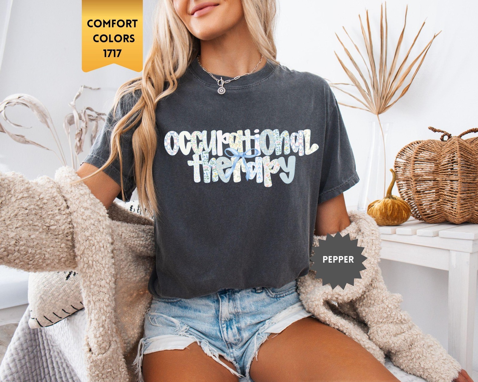 Comfort Colors Occupational Therapy Shirt, Coquette Bow OT Tshirt, Floral Occup