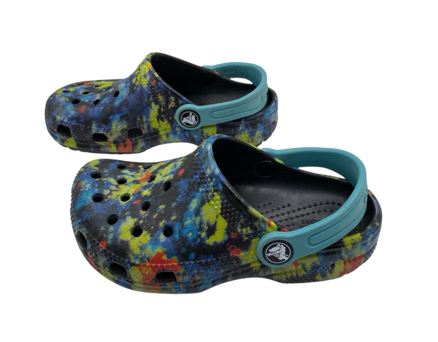 Crocs Classic Kids Shoes Tie Dye Multicolor Paint Splatter Slip On Clogs Sz C11