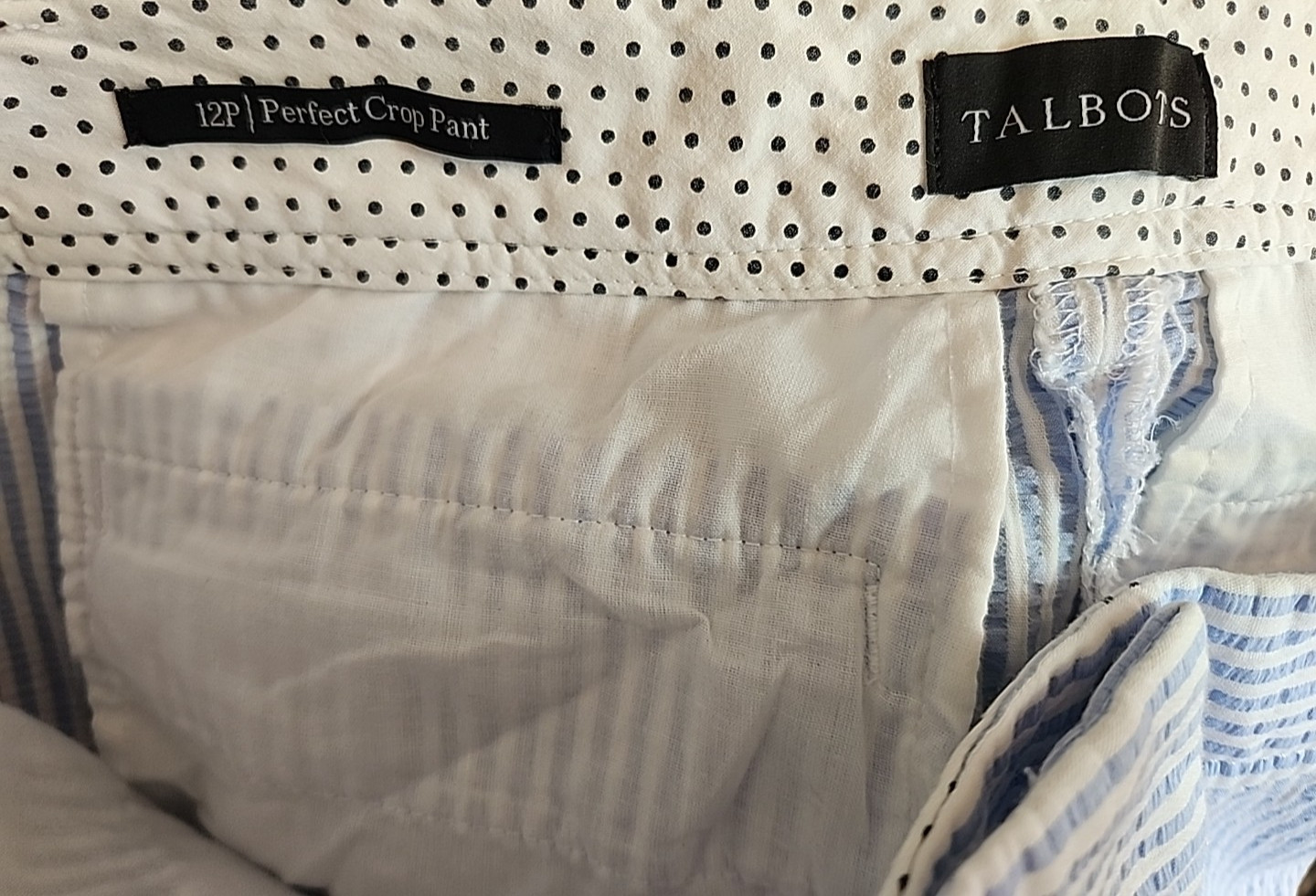 Talbots Perfect Crop Pants Womens 12P 34×21.5 Poplin Pockets Stretch 52-35617