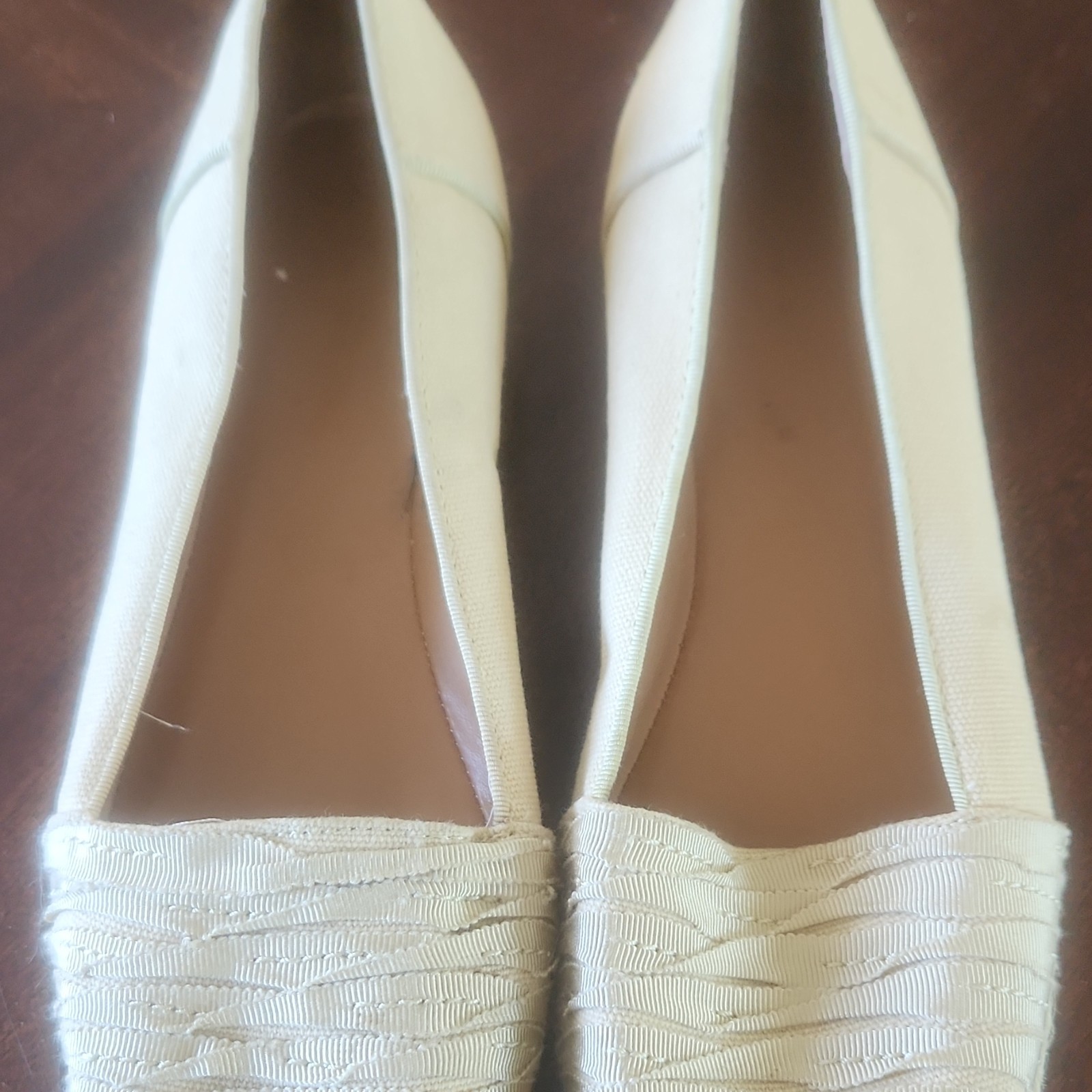 Beige Textured Slip-On Flats for Women Closed Toe Fabric Upper Rubber Outsole