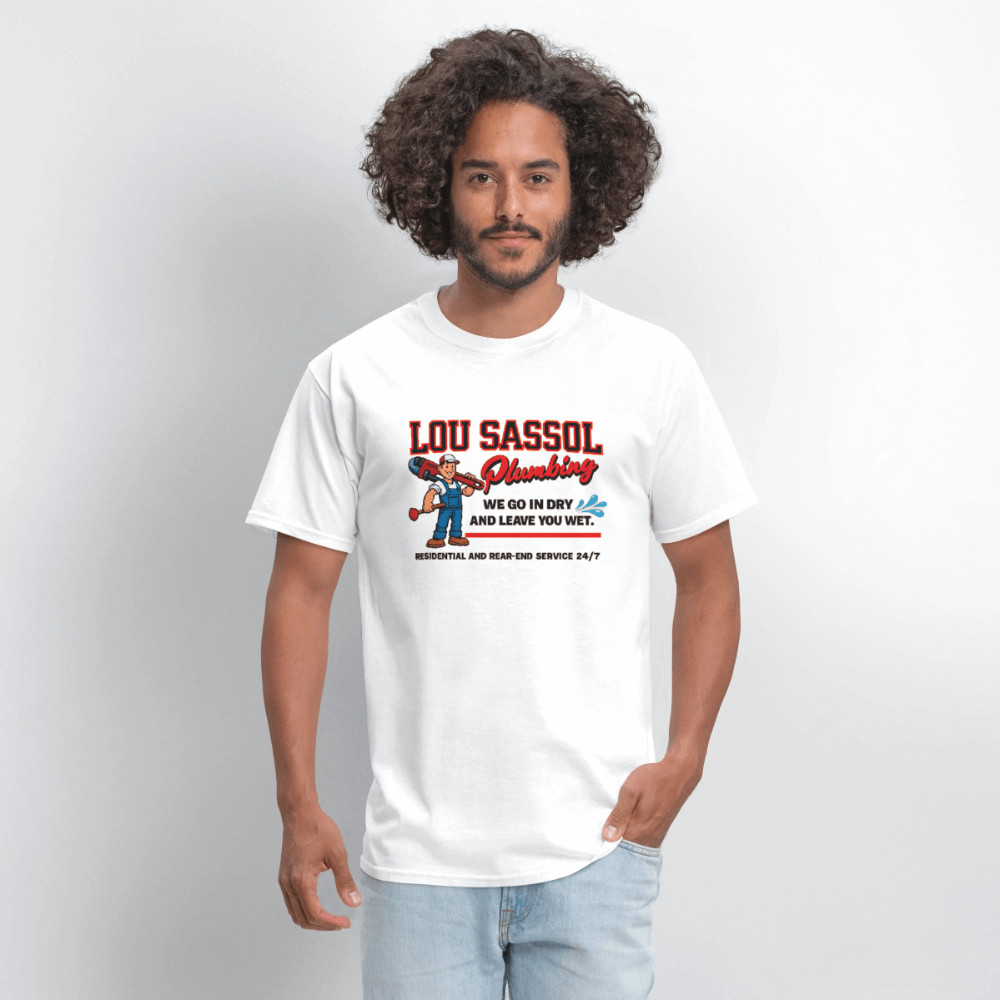 Lou Sassol Plumbing Funny Men’s T-Shirt – Adult Humor Graphic Tee