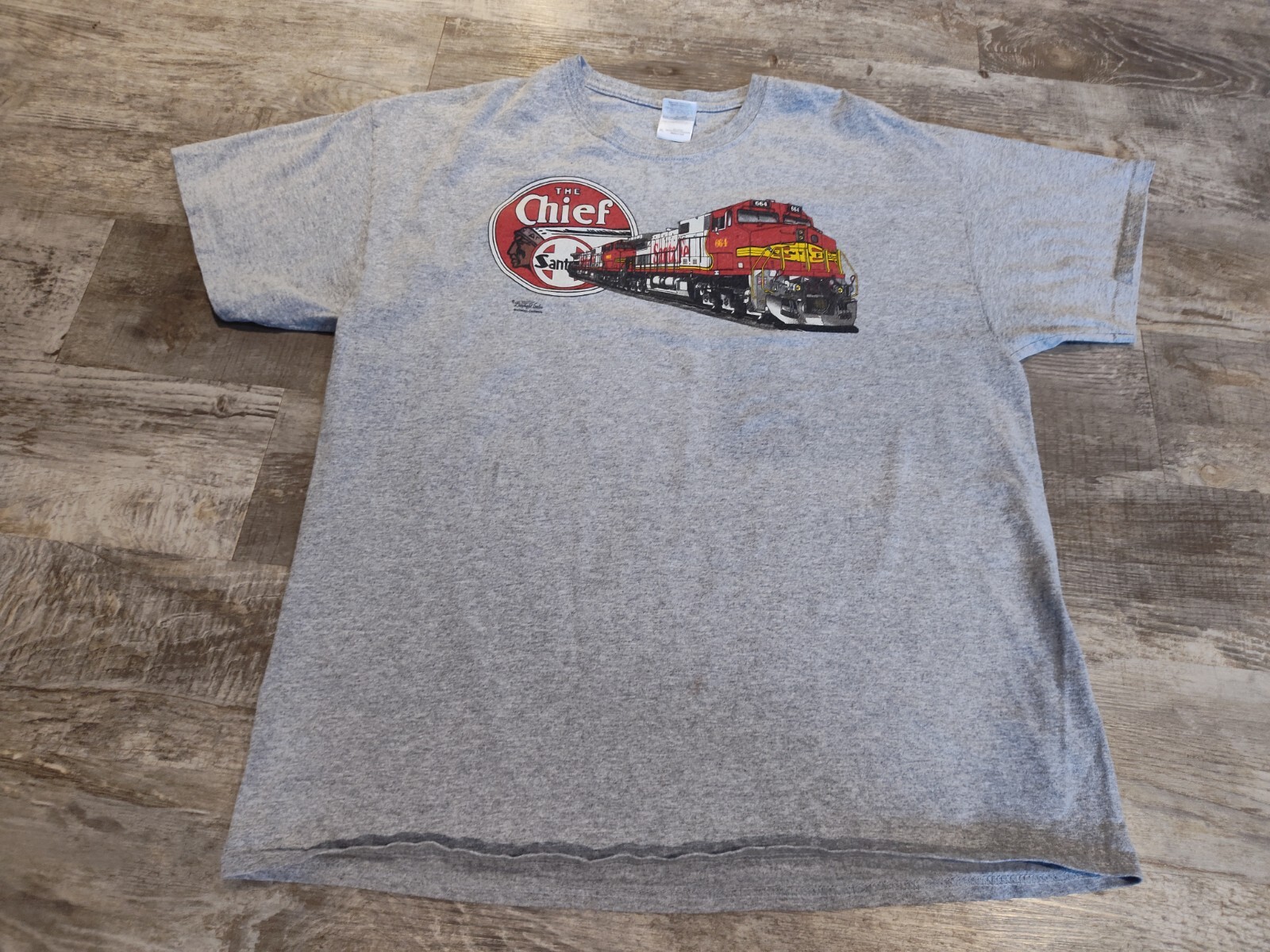 Vintage Sante Fe The Chief #664 Graphic Tee Shirt Grey Size XL Daylight Sales