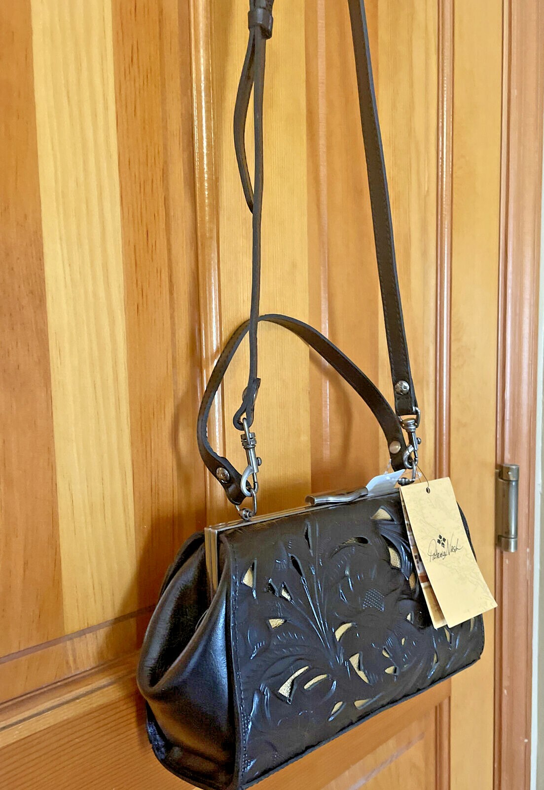 Patricia Nash BOVINO Frame Satchel Cut Out ~ Black Tooled NWT ORIG. $199