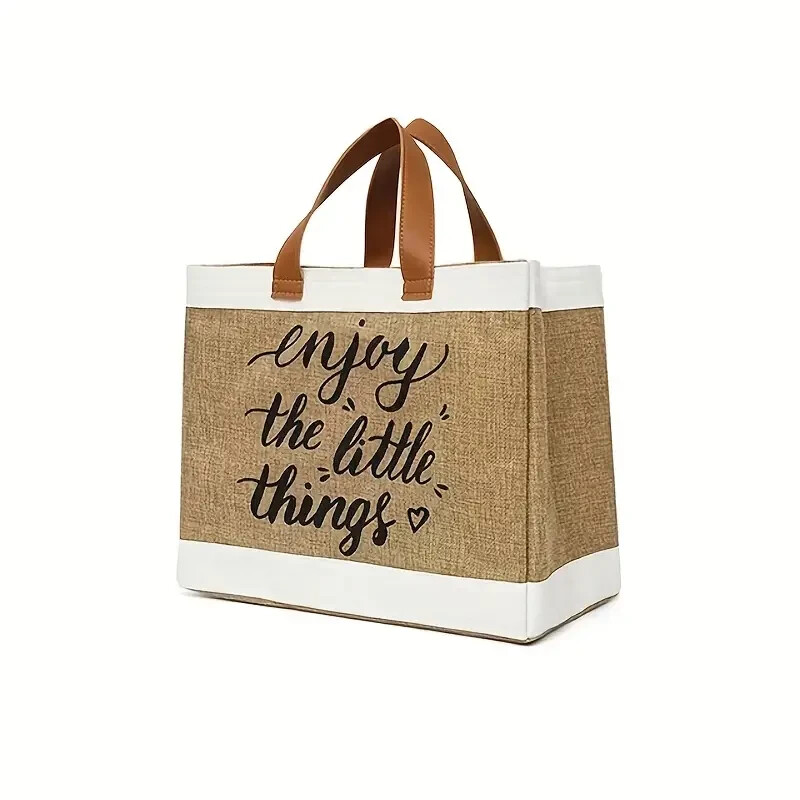Tote Bag Simple Letter Print Satchel Bag, Colorblock Tote Handbag All-Match Bag