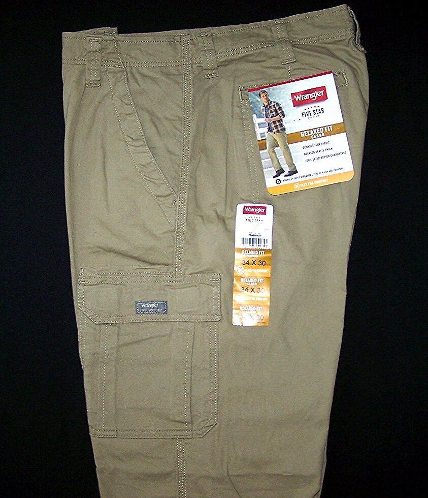 Men’s Wrangler Cargo Pants w/ Stretch Relaxed Fit Beige Tan Khaki CHOOSE SIZES