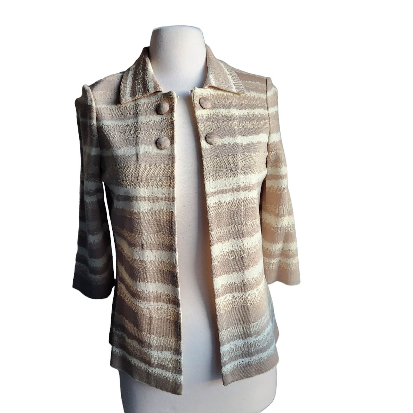 Ming Wang Knit Jacket Womens Size XS Jacket Hook Eye Open Front Beige Acrylic