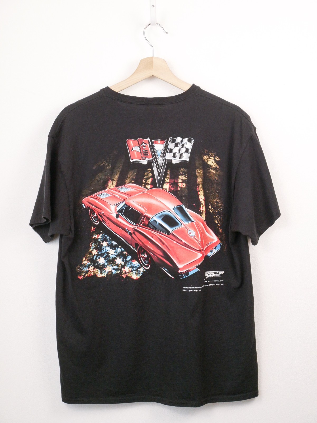 Corvette C2 Sting Ray Graphic T Shirt Black Double Sided Car Tee Men’s XL