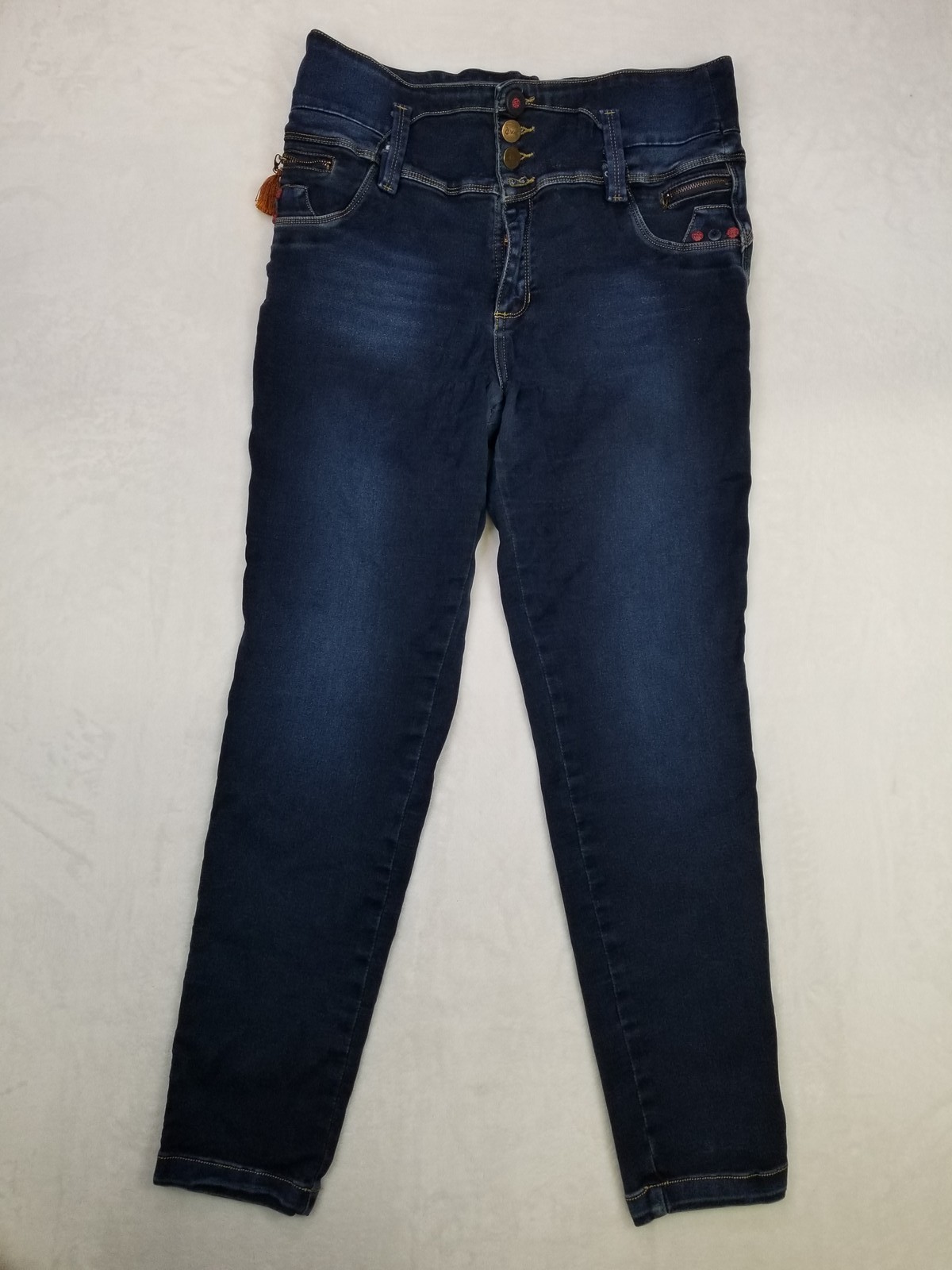 Divina Jeans Women’s Size 16 Dark Blue High Rise Slim 3 Button Zip Fly Stretch