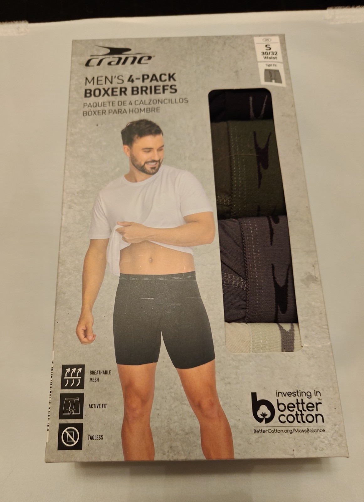 Crane Men 4-Pack Boxer Briefs S 30-32 Active Fit Breathable Mesh