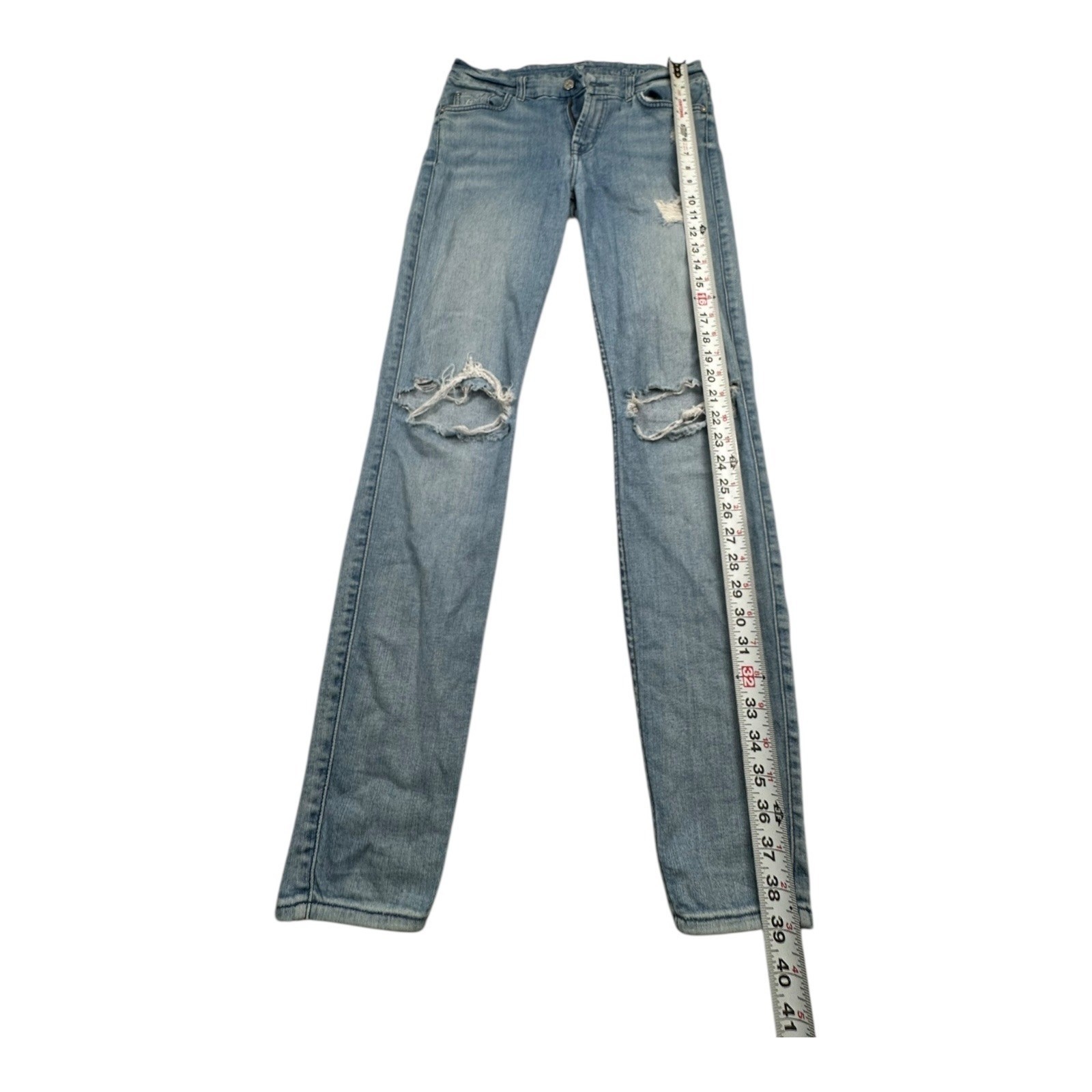 7 For All Mankind The Skinny Jeans Light Wash Distressed Size 28