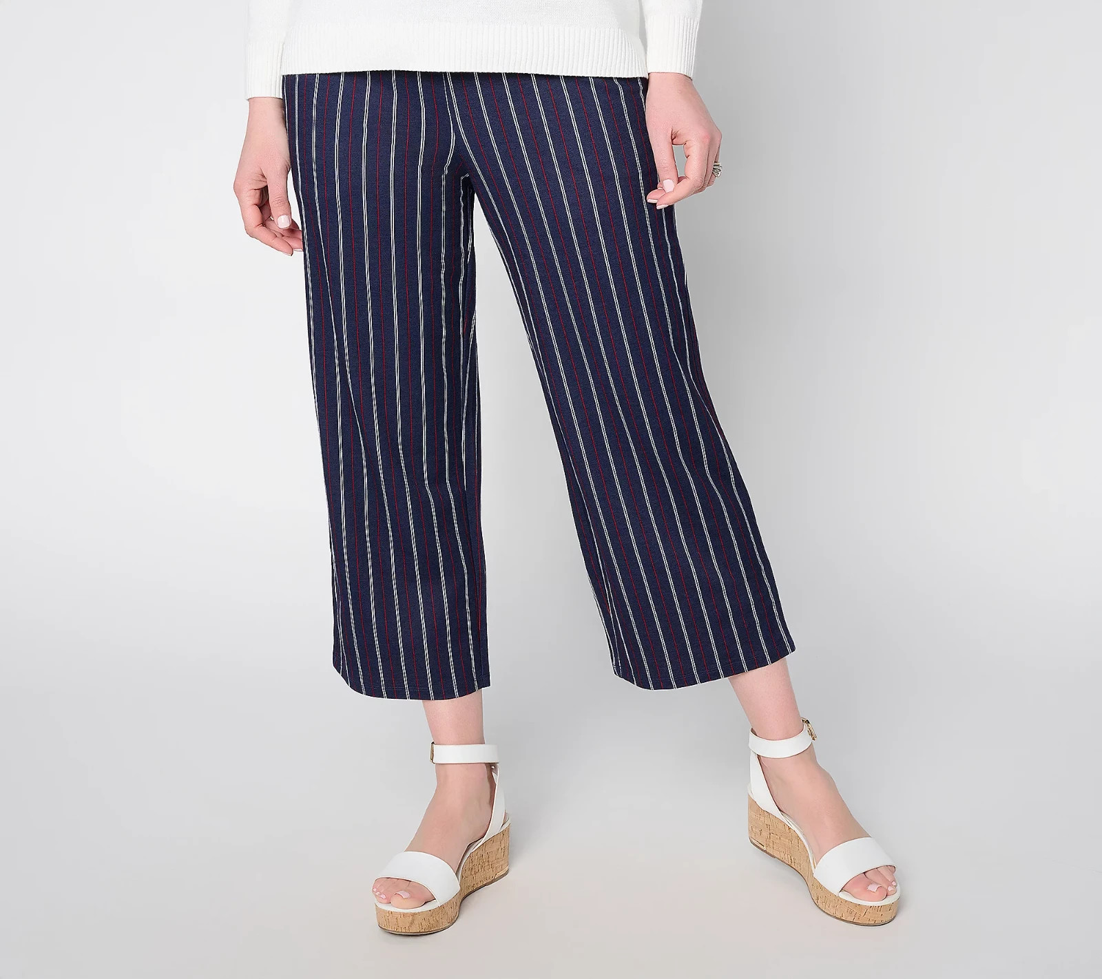 Belle Beach by Kim Gravel Cabana Knit Cropped Pants Americana Stripe S
