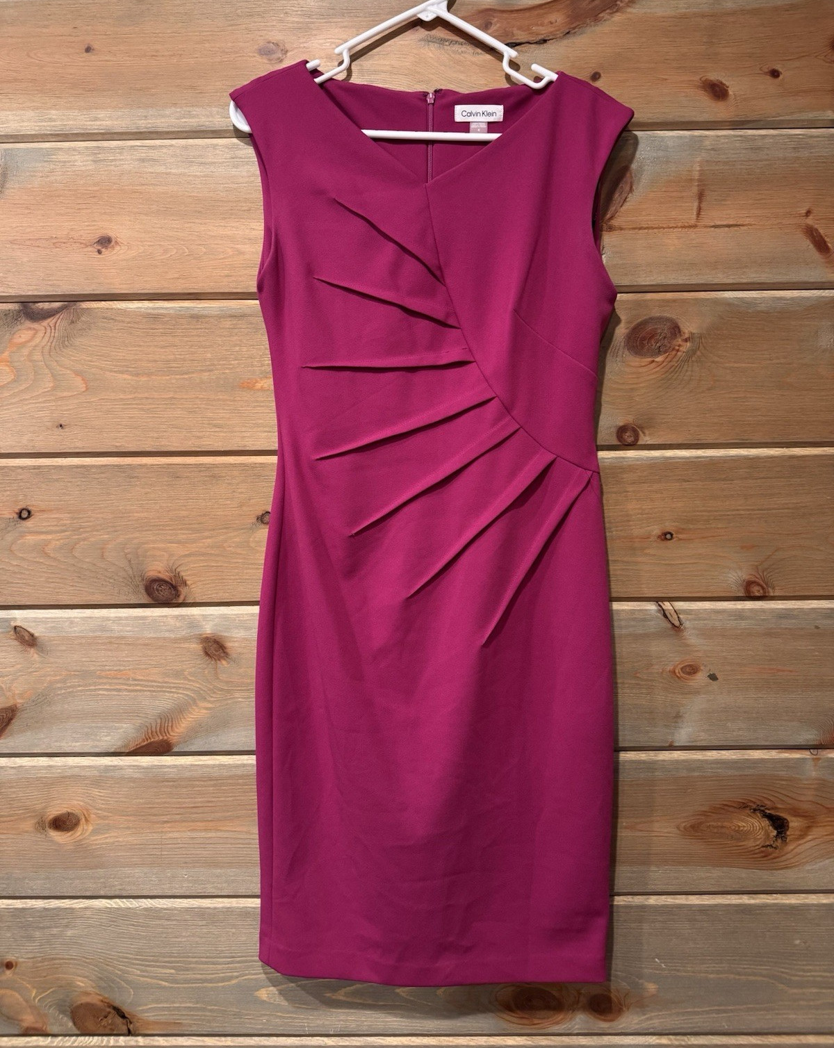 Calvin Klein Purple Solid Sheath Dress 4 Sleeveless Knee length