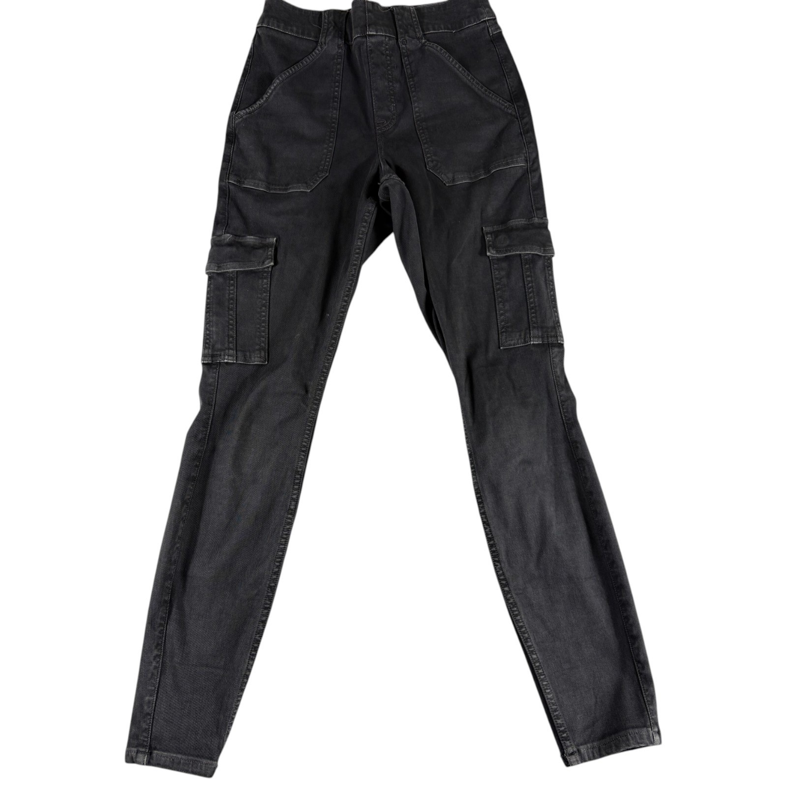 Spanx by Sara Blakely Cargo Jeans Womens M Black Elastic Waist Pull On Skinny