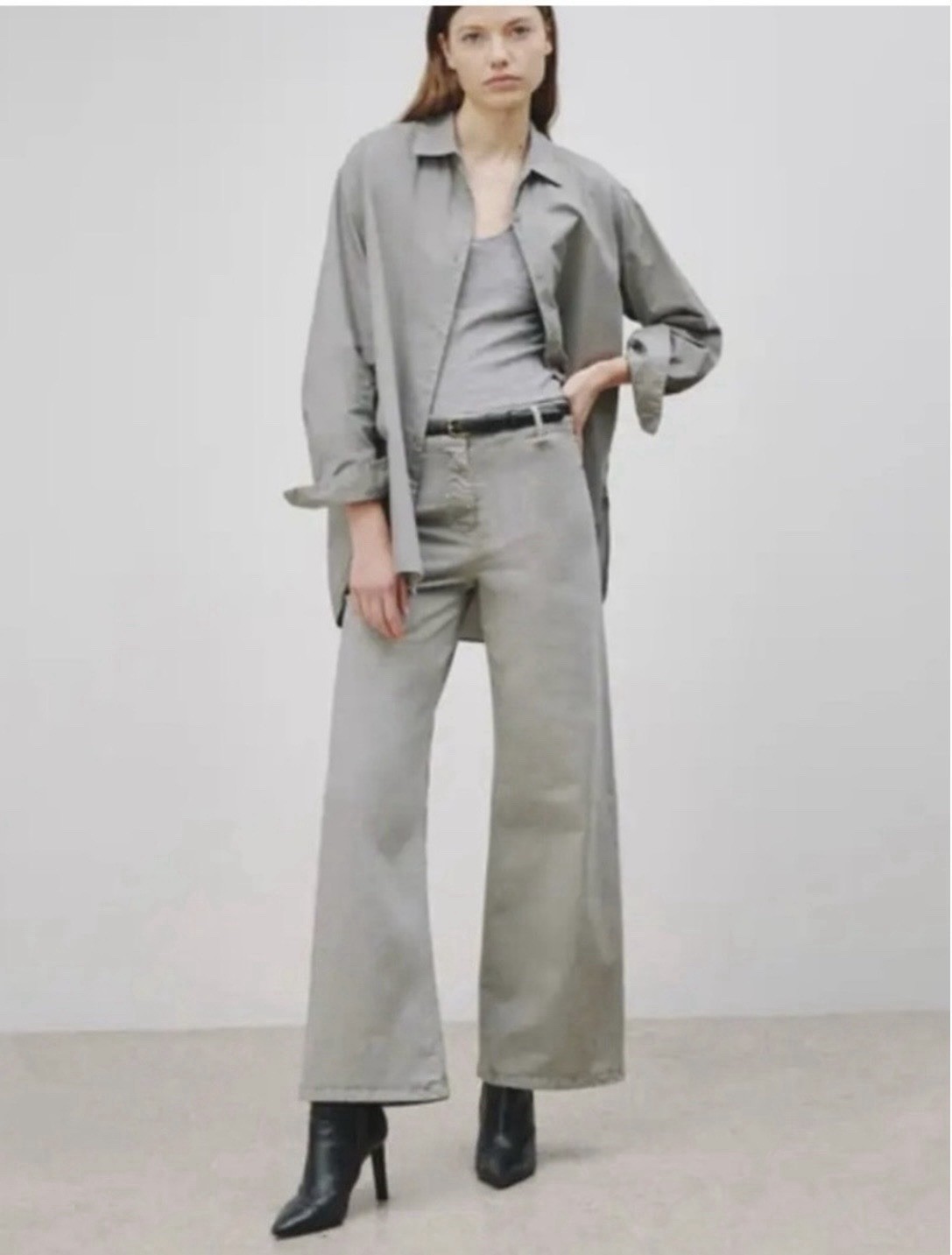 Nili Lotan Megan Gray Wide Leg Pants Womens 4 Minimalist Designer Made USA