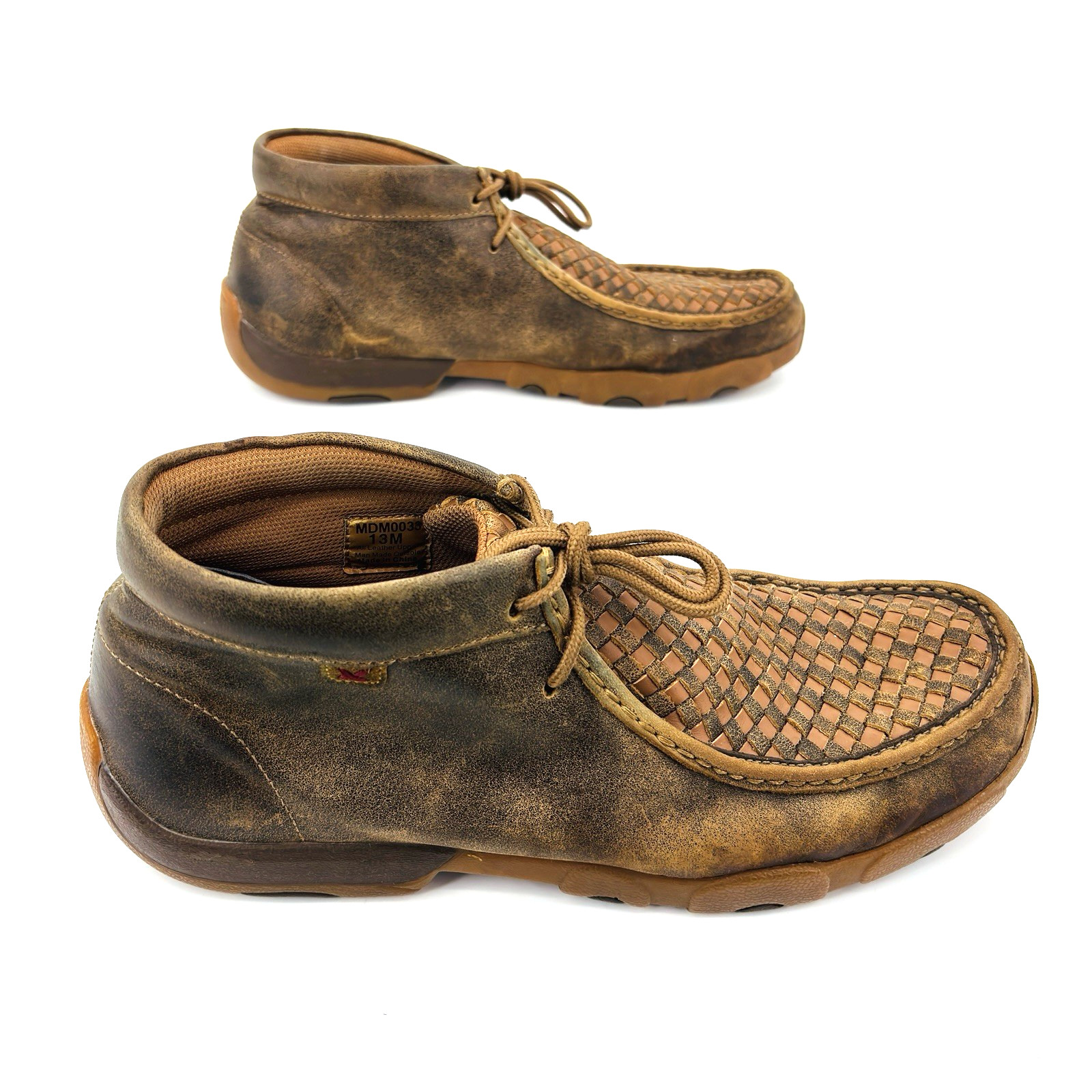 Mens 13 M Twisted X Chukka Driving Moc Woven Brown Leather Shoes Boots MDM0033