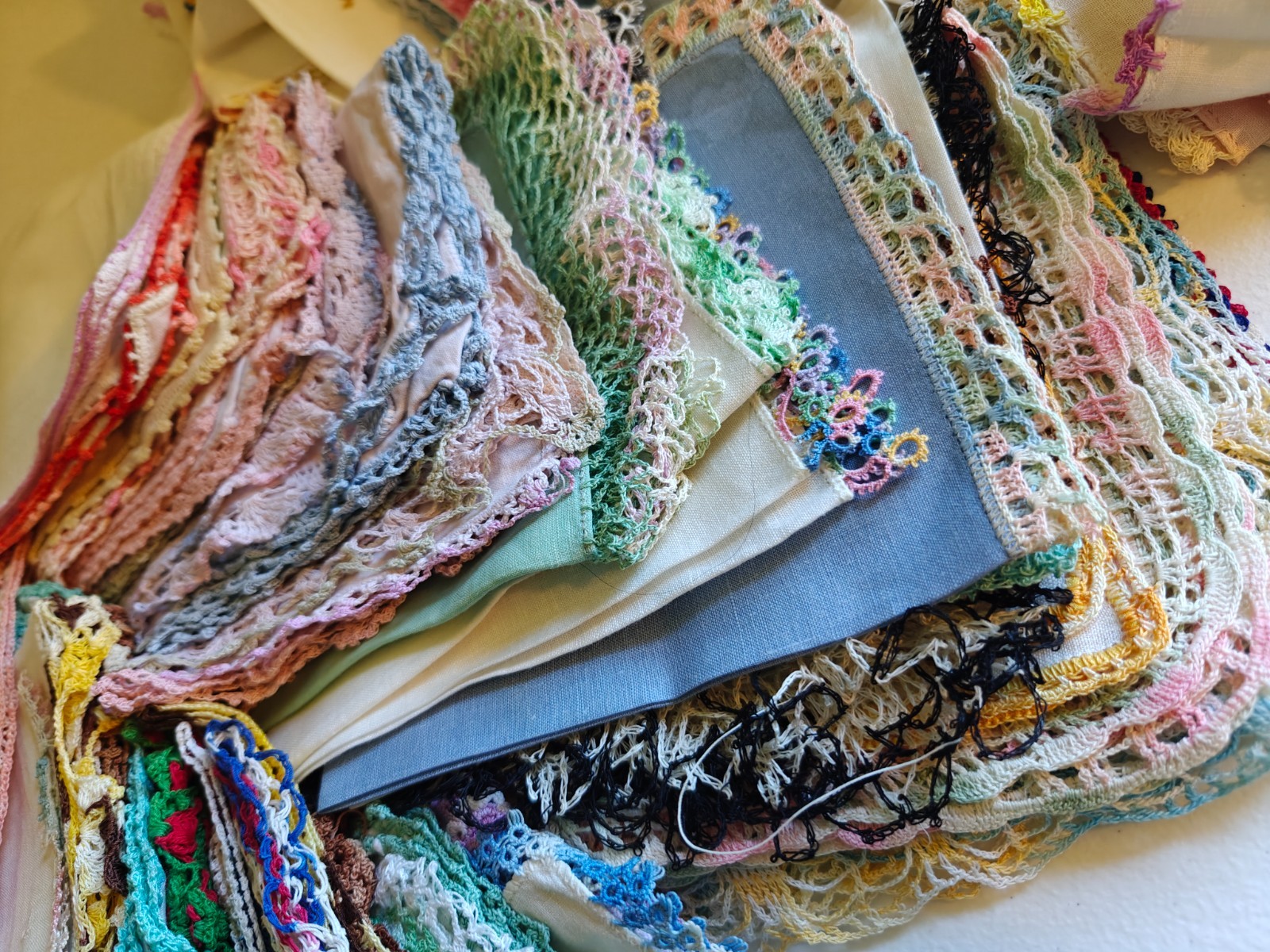 LARGE LOT! 100+ Crochet Edged Vintage Hankie Cutter Lot Tatting