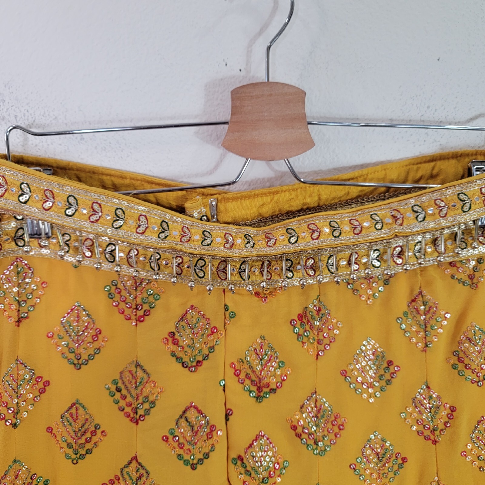 Custom Made Wide Leg Pants Yellow Sequin Middle Eastern Indian Embroidered Sz 10