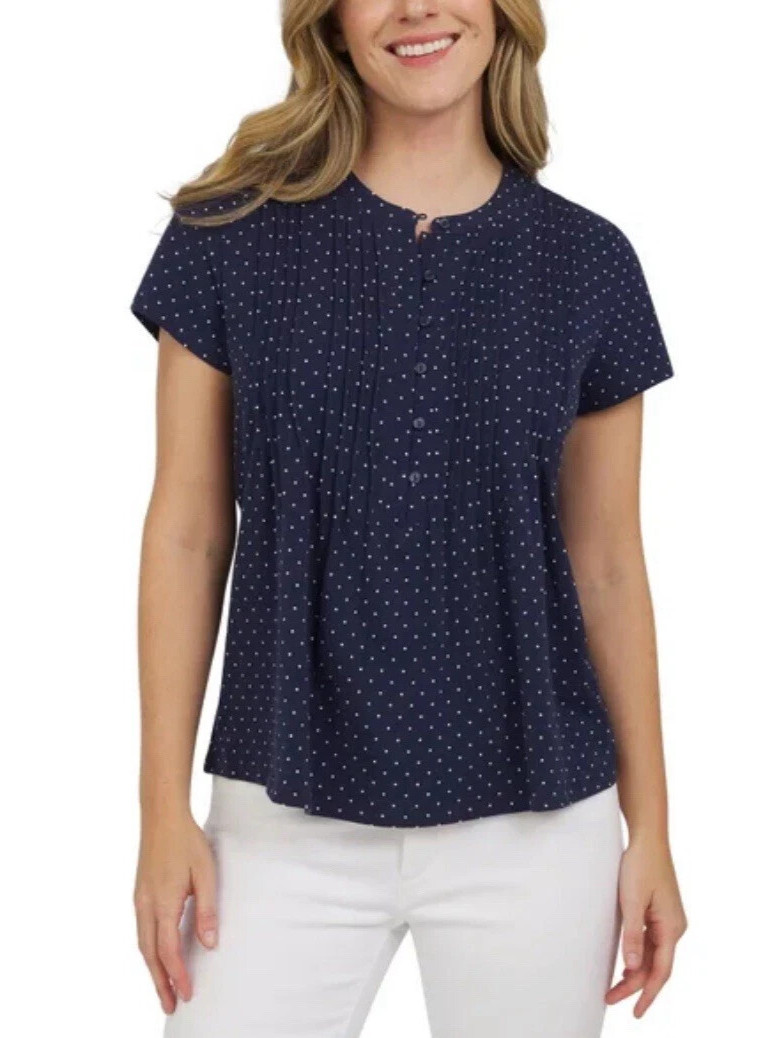 Lands’ End Women’s Pintuck Top, Navy, Medium