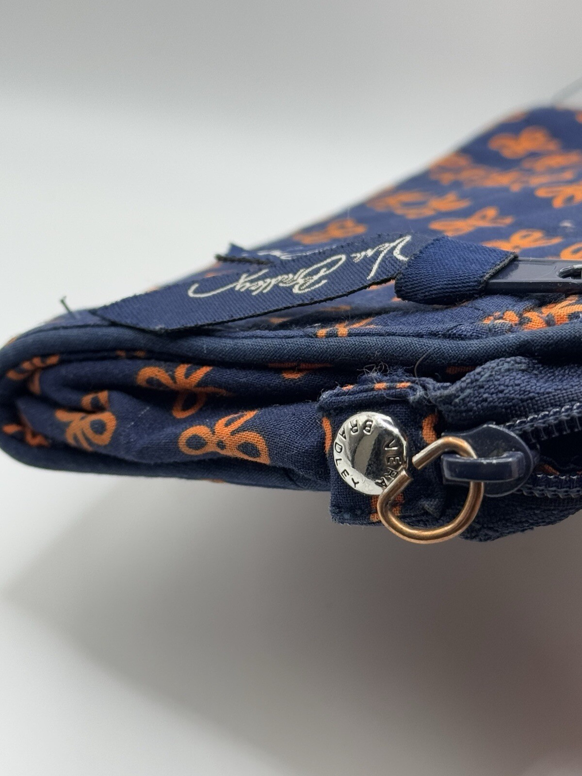Vera Bradley Front Zip Wristlet Clutch Handbag Orange Blue Mini Concerto EUC