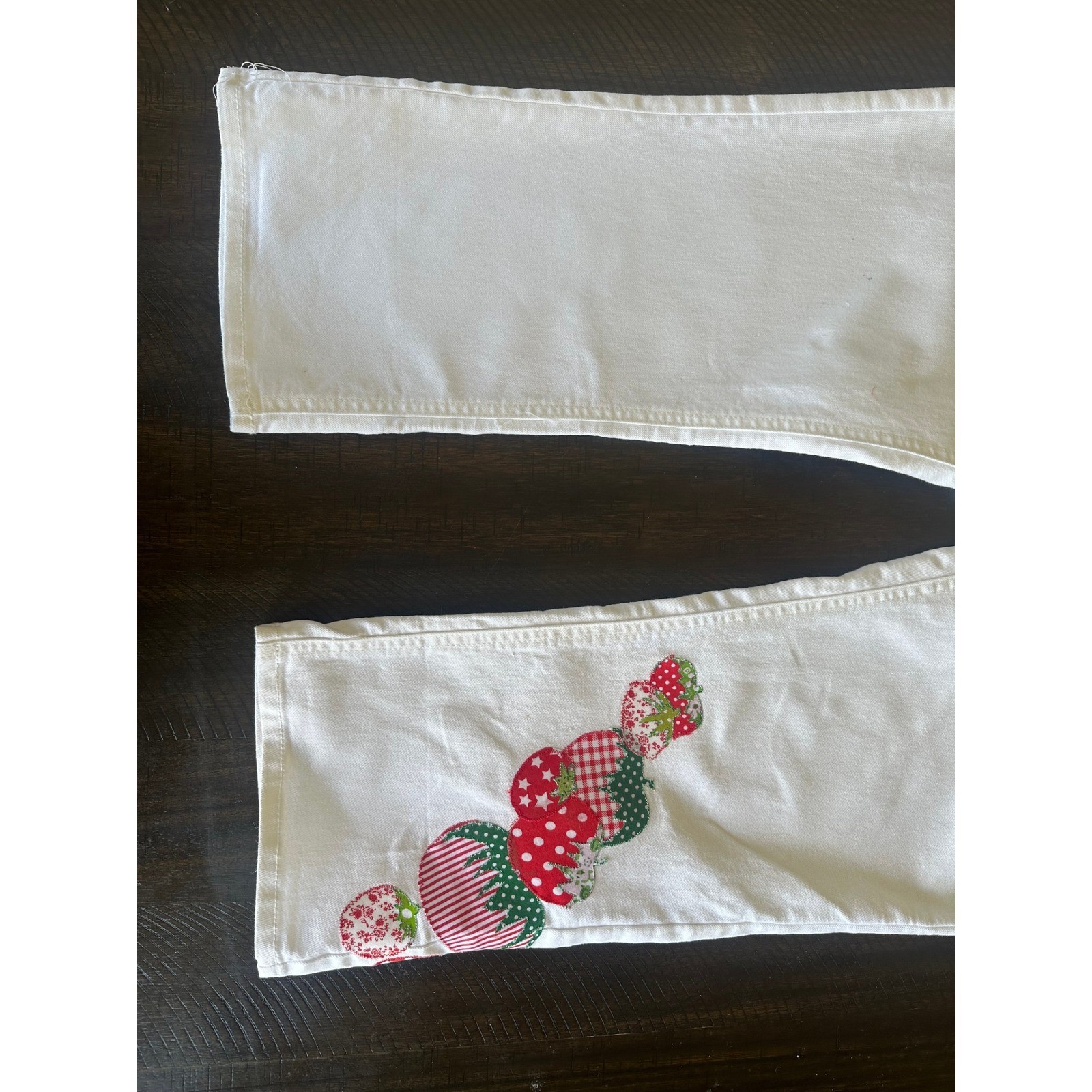 Frye Upcycled Artisan Strawberry Patchwork White Denim Jeans Cottagecore