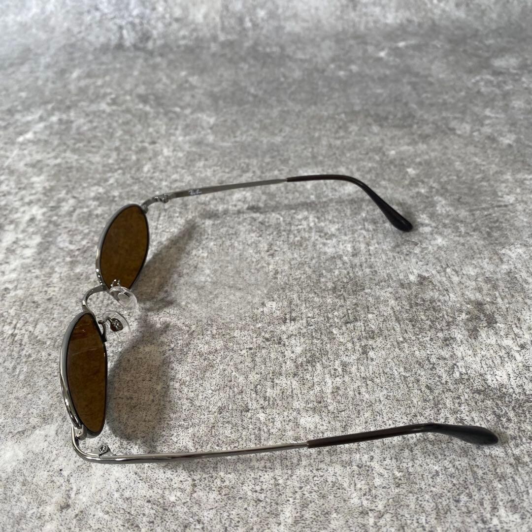 Ray Ban RB3151 Oval Sunglasses Silver Brown Lens Metal Frame Y2K Men 53mm