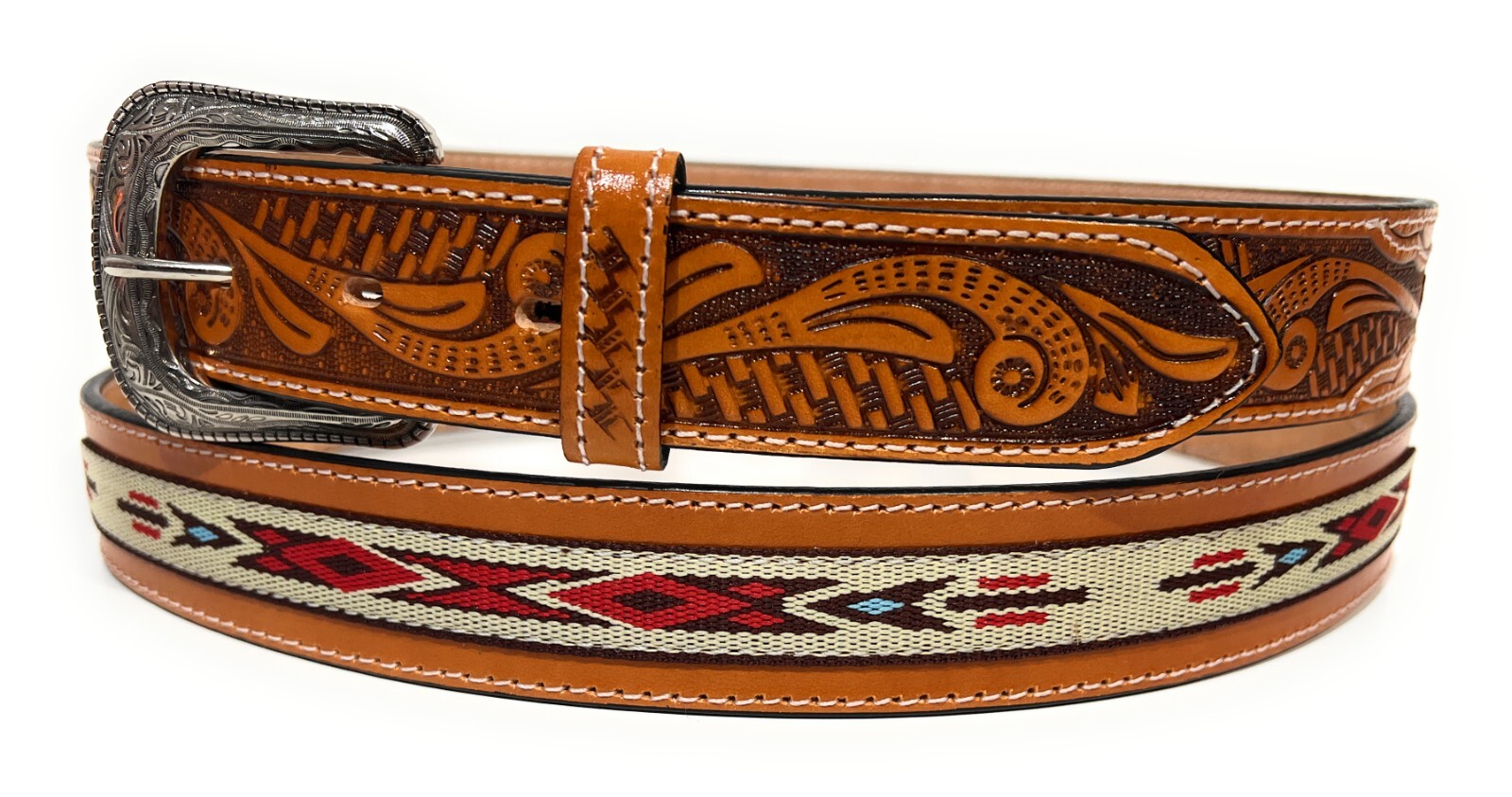 MEN’S HEAVY DUTY WESTERN LEATHER BELT. SOUTHWESTERN STYLE COWBOY RODEO BELT