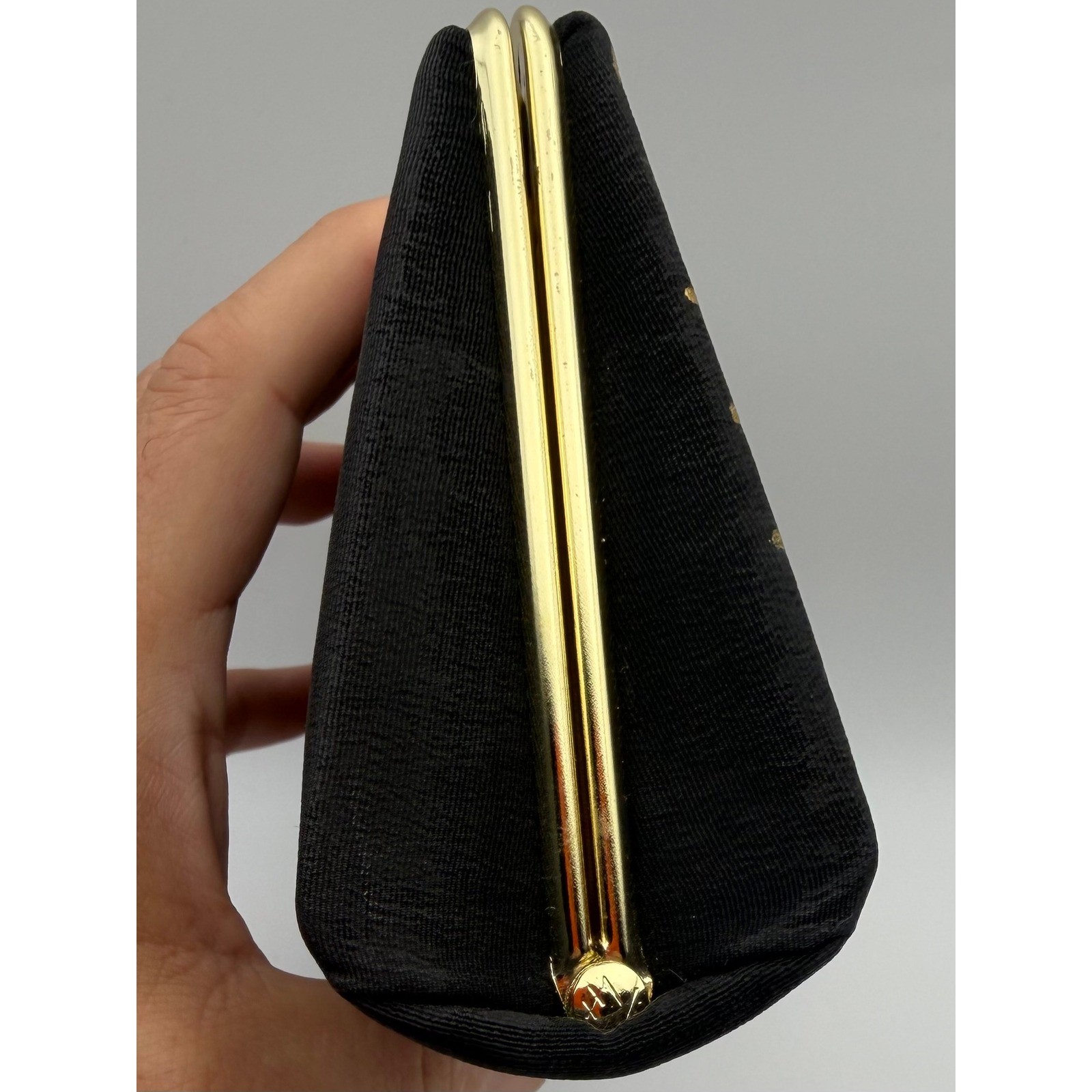 Mary Hamilton Queen Bee Hand Painted Black Gold Honeycomb Clutch Artist Signed