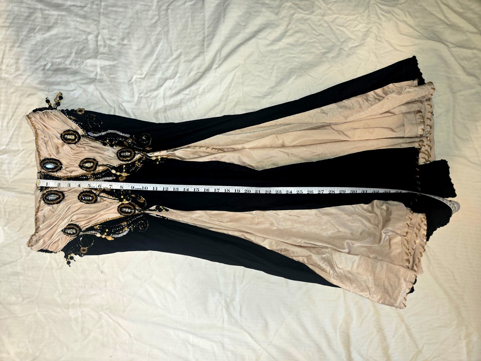 Very elegant black and ivory lycra Egyptian belly dance costume by Mumtaz