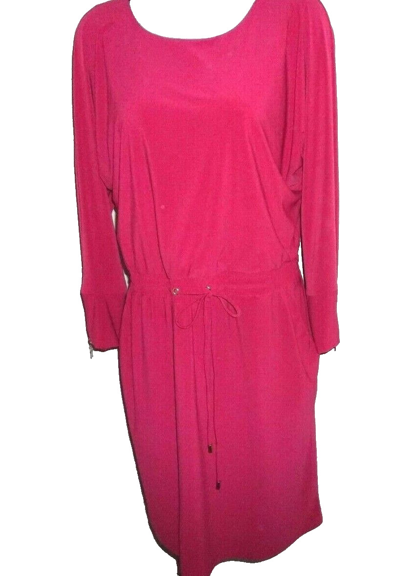 SOHO APPAREL LTD Deep Pink Career Dress Elastic Waist, Size Large, Poly/Spandex