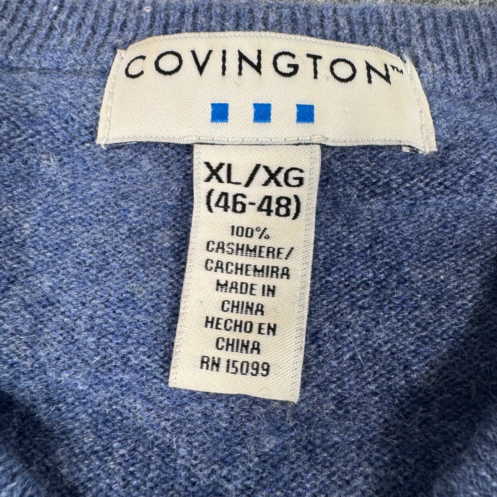 Covington Mens Blue 100% Cashmere V-Neck Raglan Sleeve Sweater XL 46-48 Heather