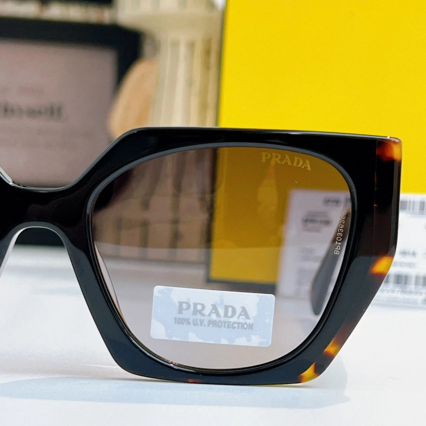 Prada PR 15WS Oversized Square Sunglasses Women Authentic Black Tortoiseshell