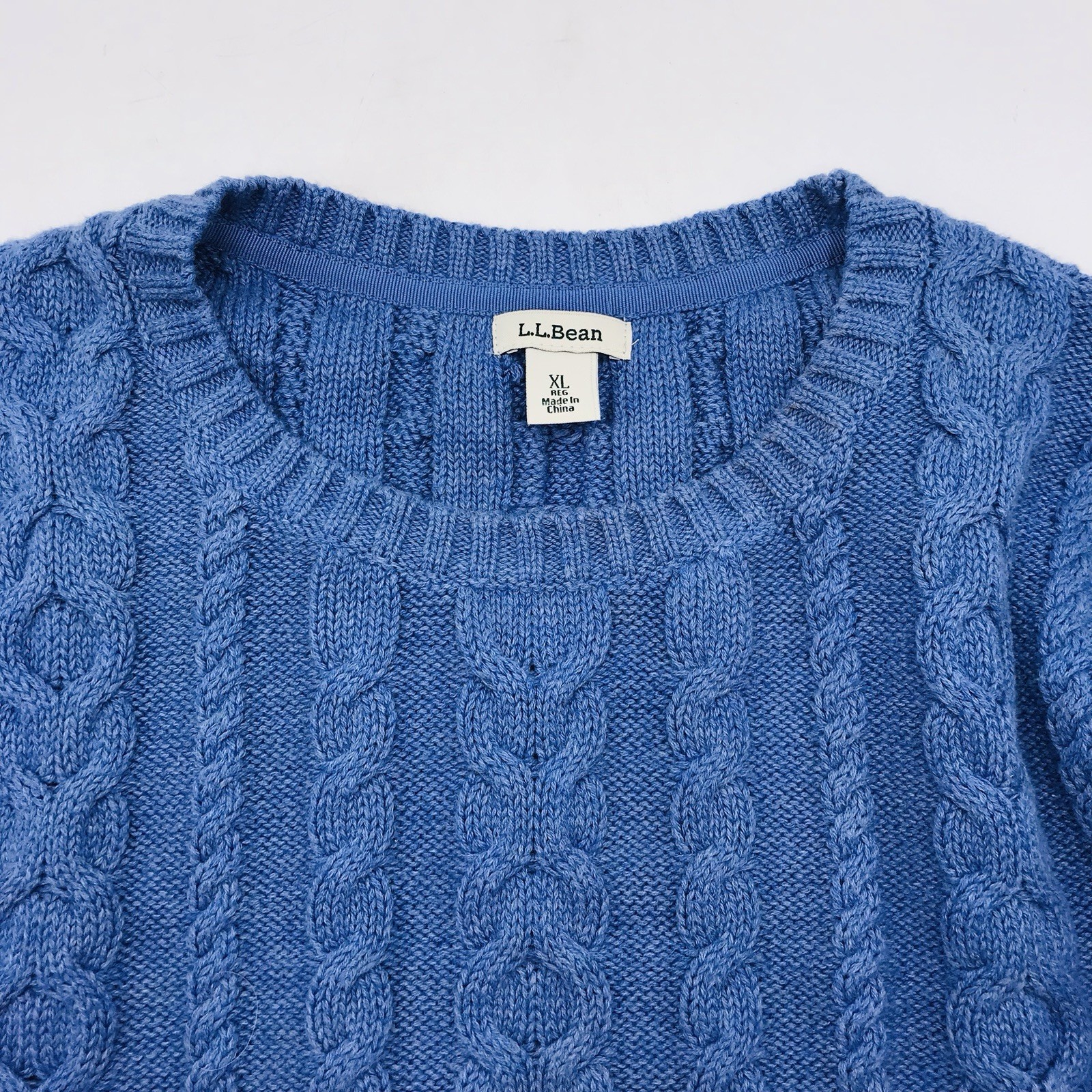 LL Bean Women’s Cable Knit Sweater Blue Fisherman Cotton Size XL
