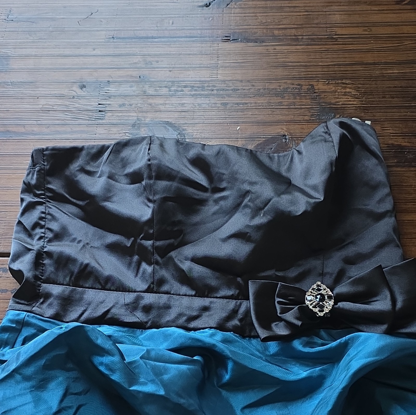 maurices Size 11 Black/Blue Strapless Satin mini Ballgown Prom Dress Bow