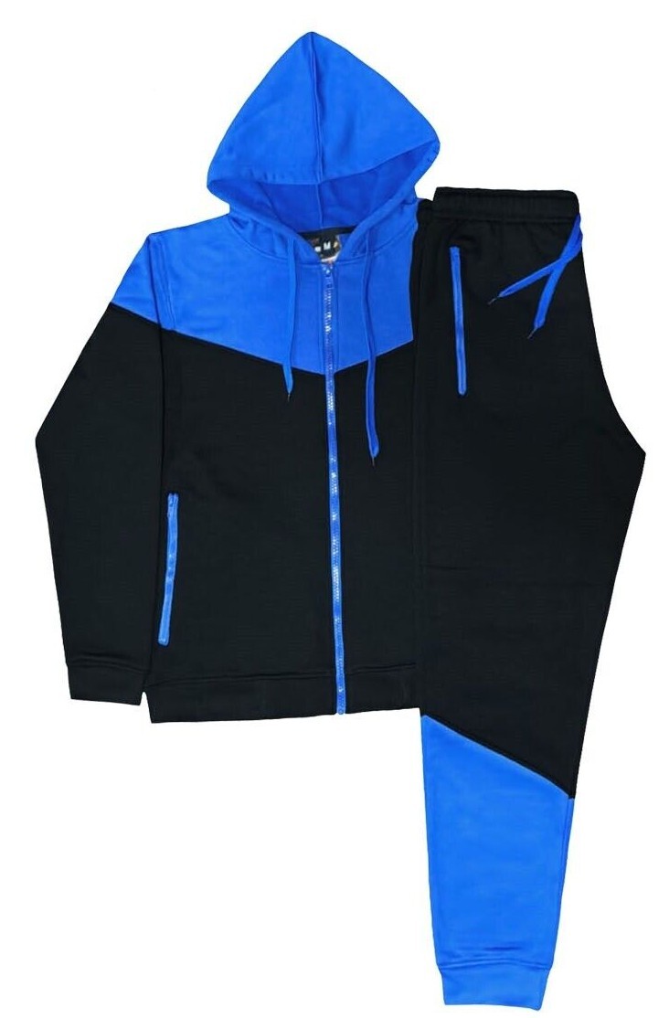 Men’s Classic 2 Piece Sportswear 2-Toned Jogger Fleece Sweatsuit W/Drawstrings
