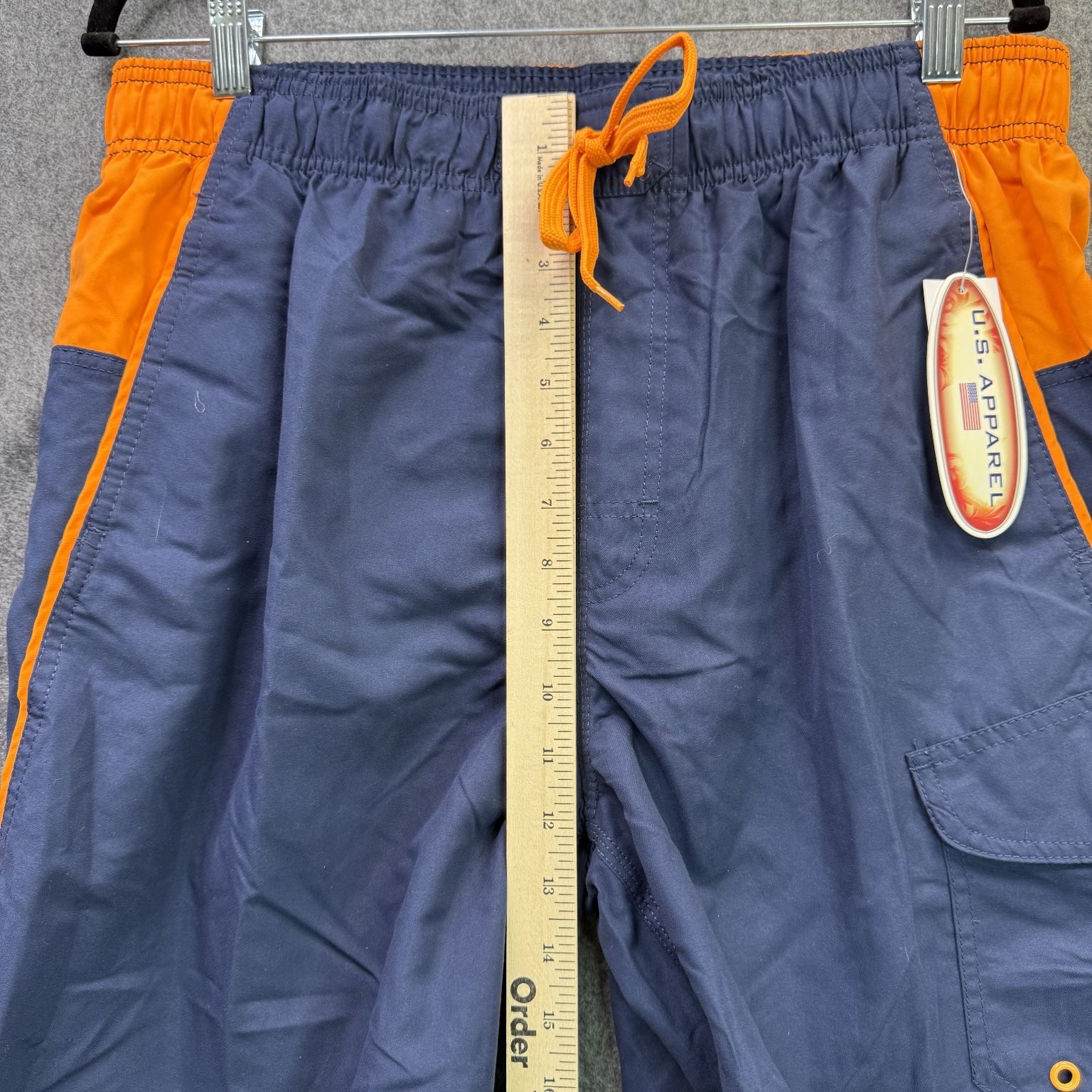 U.S. Apparel Men’s Swim Trunks Navy Orange Large Polyester Quick-Dry