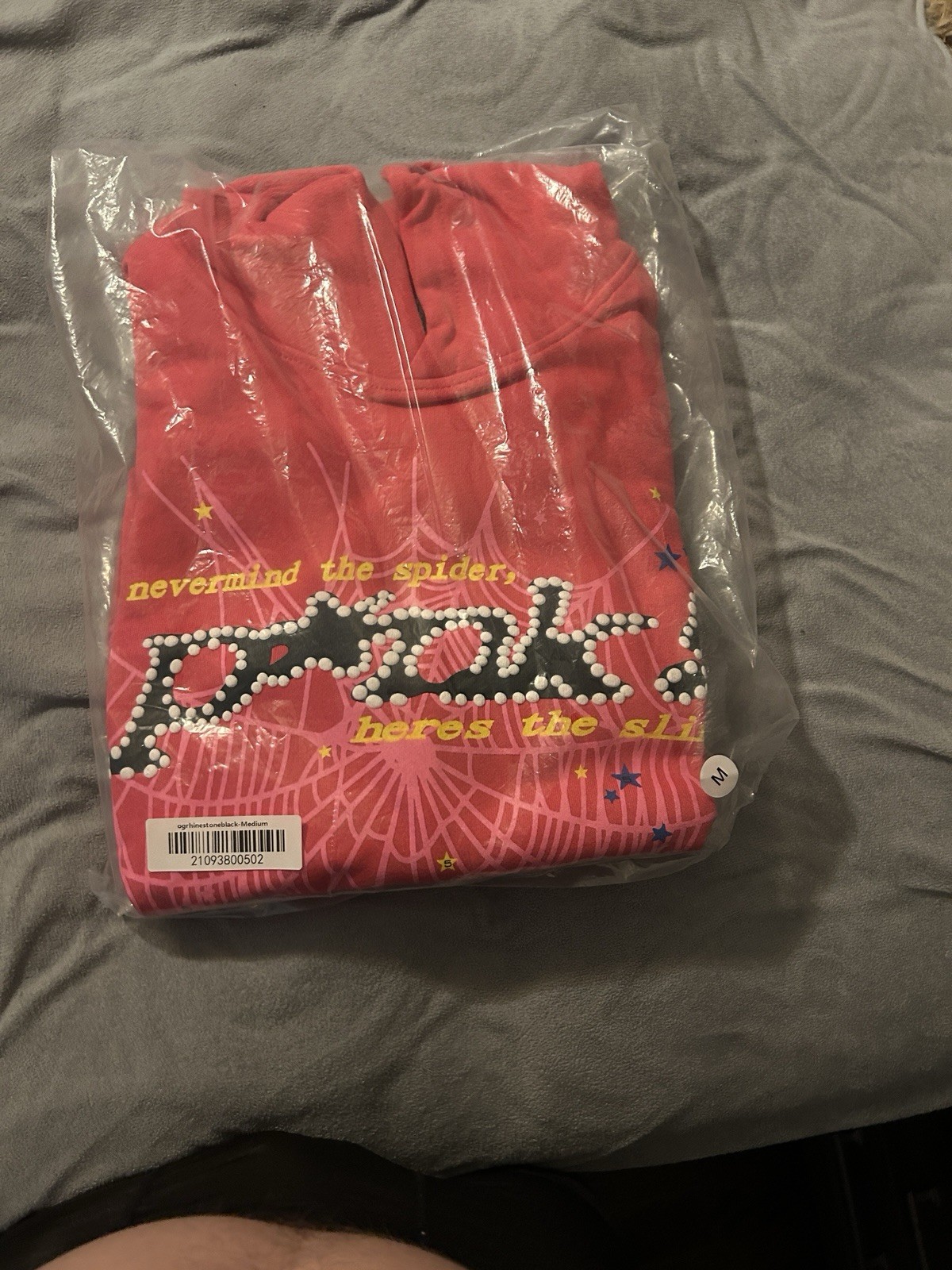 Pink Girls Pullover Hoodie Medium Graphic Print Nevermind the Spider Silk